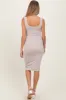 Beige Ribbed Fitted Sleeveless Maternity Dress sold by Pinkblush