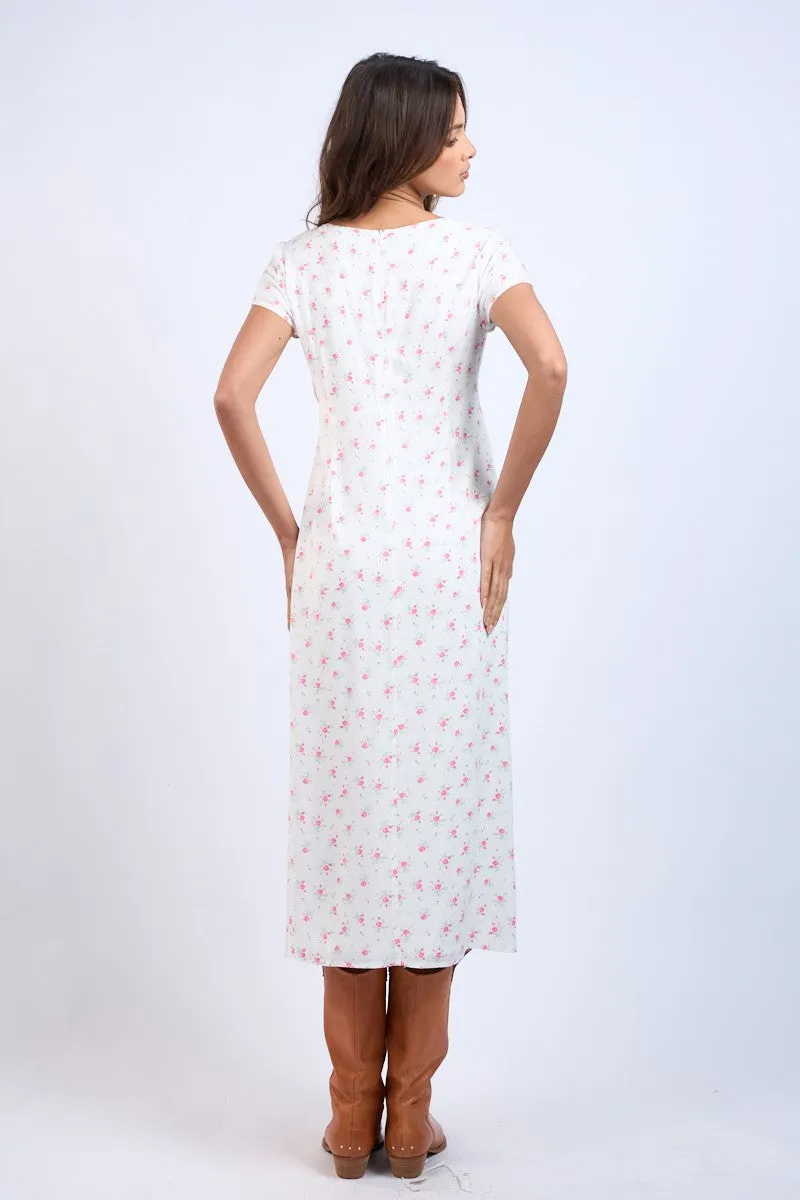 Pink Floral Pattern V-Neck Short Sleeve Long Dress sold by Pinkblush product image thumbnail 5