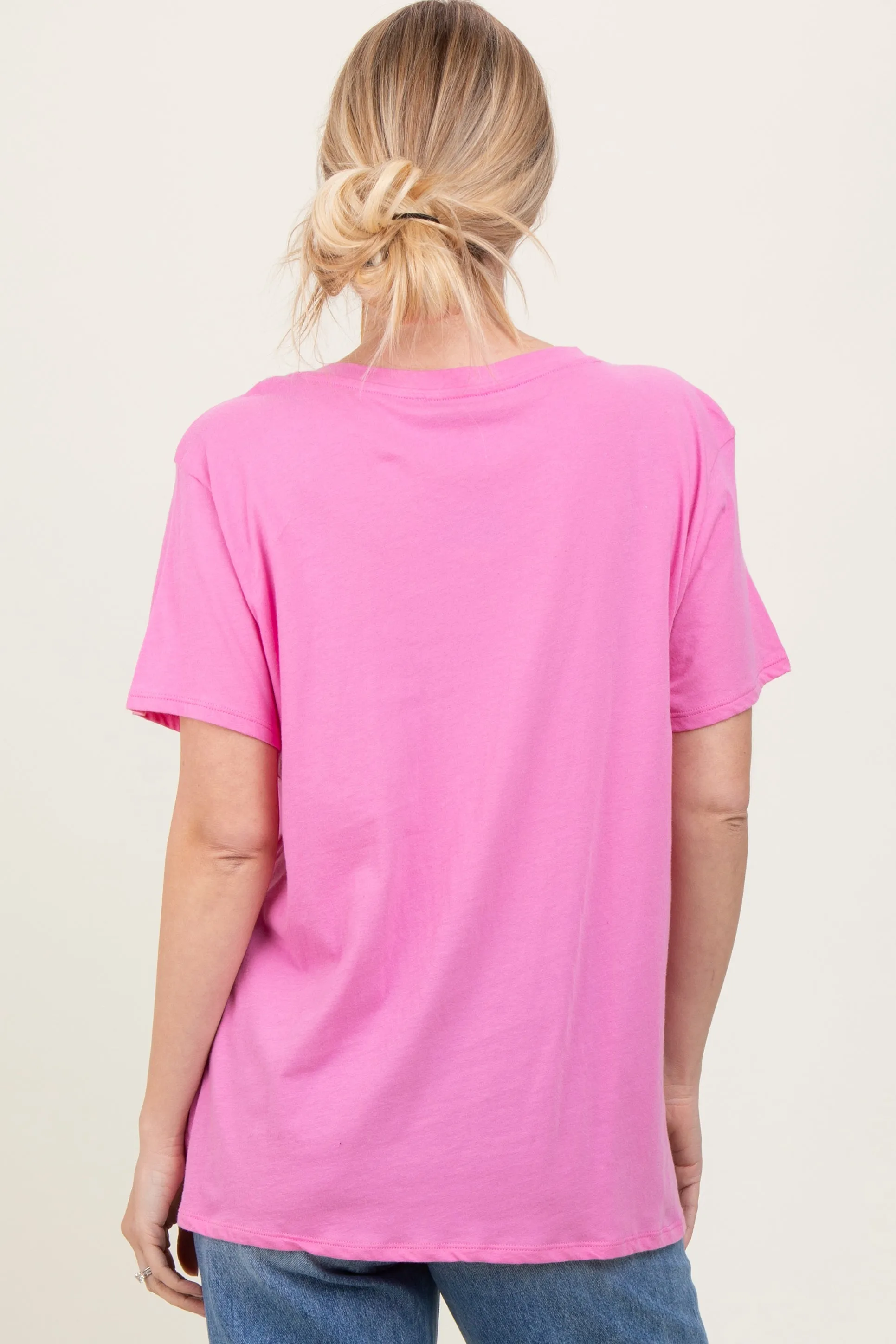 Pink Oversized V-Neck Short Sleeve Tee sold by Pinkblush product image thumbnail 4