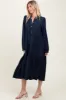 Navy Button Down Long Sleeve Midi Shirt Dress sold by Pinkblush