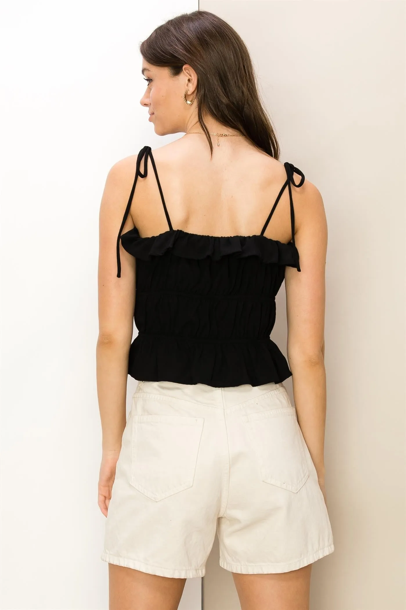 Black Tie-Shoulder Peplum Top sold by Pinkblush product image thumbnail 3