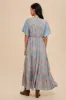 Dusty Blue Border Print Button Front Midi Dress sold by Pinkblush