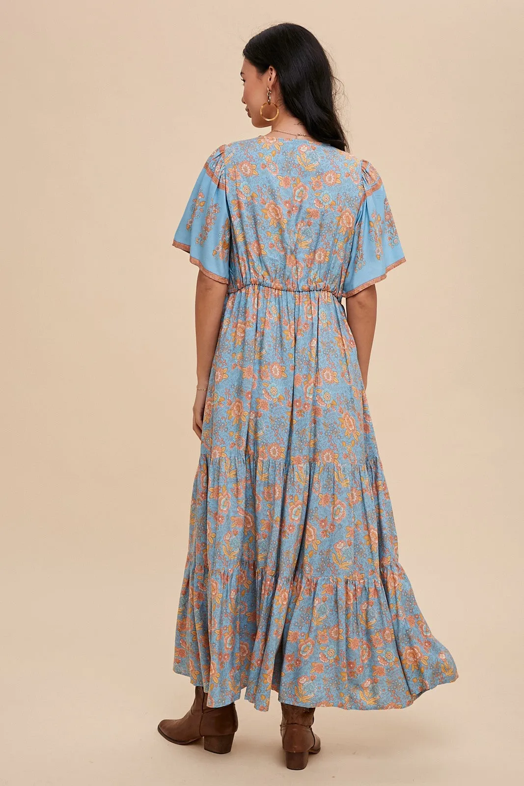 Dusty Blue Border Print Button Front Midi Dress sold by Pinkblush product image thumbnail 3