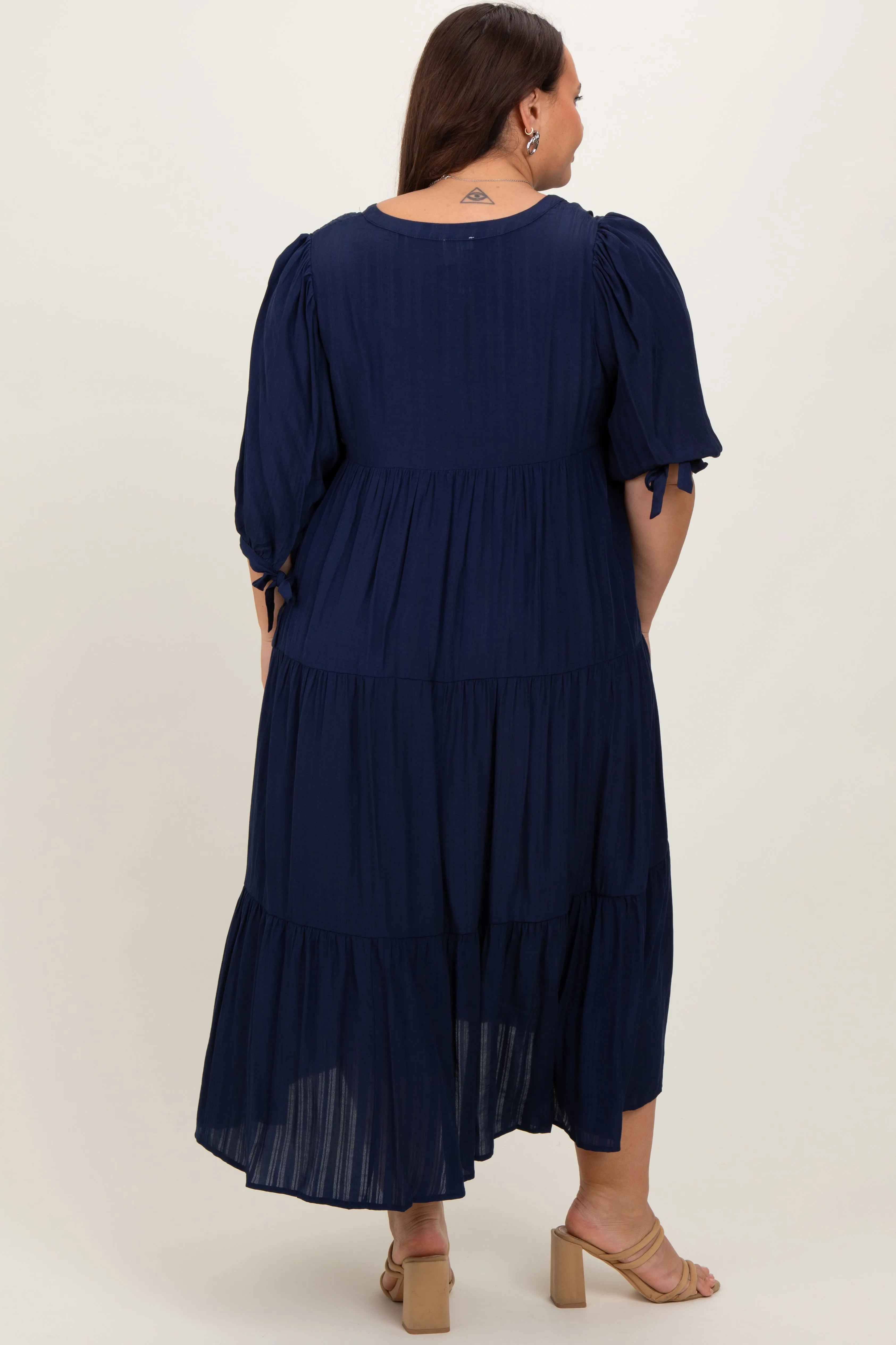 Navy Blue Striped Tiered Plus Midi Dress sold by Pinkblush product image thumbnail 2