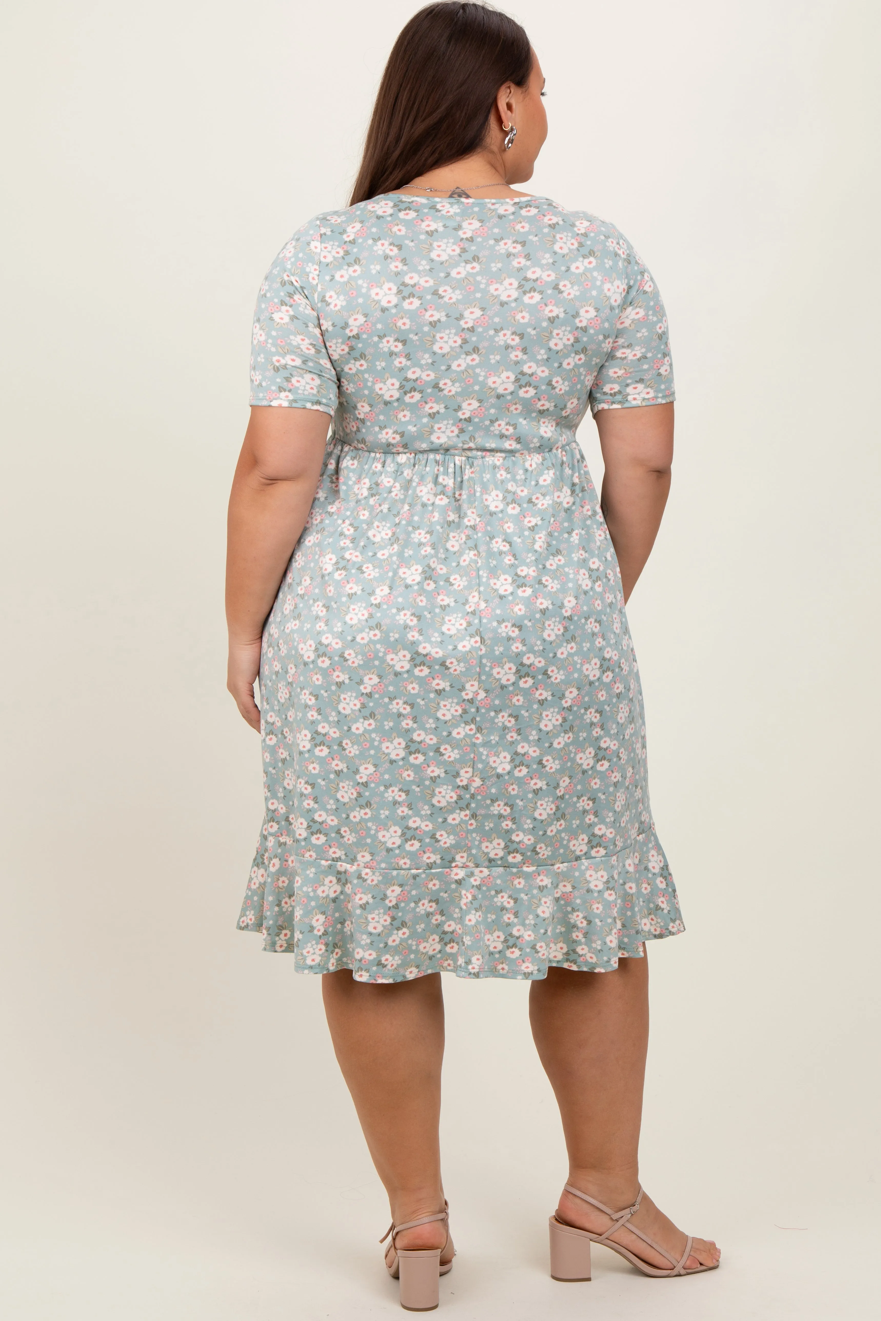 Light Olive Floral Knit Short Sleeve Plus Dress sold by Pinkblush product image thumbnail 4