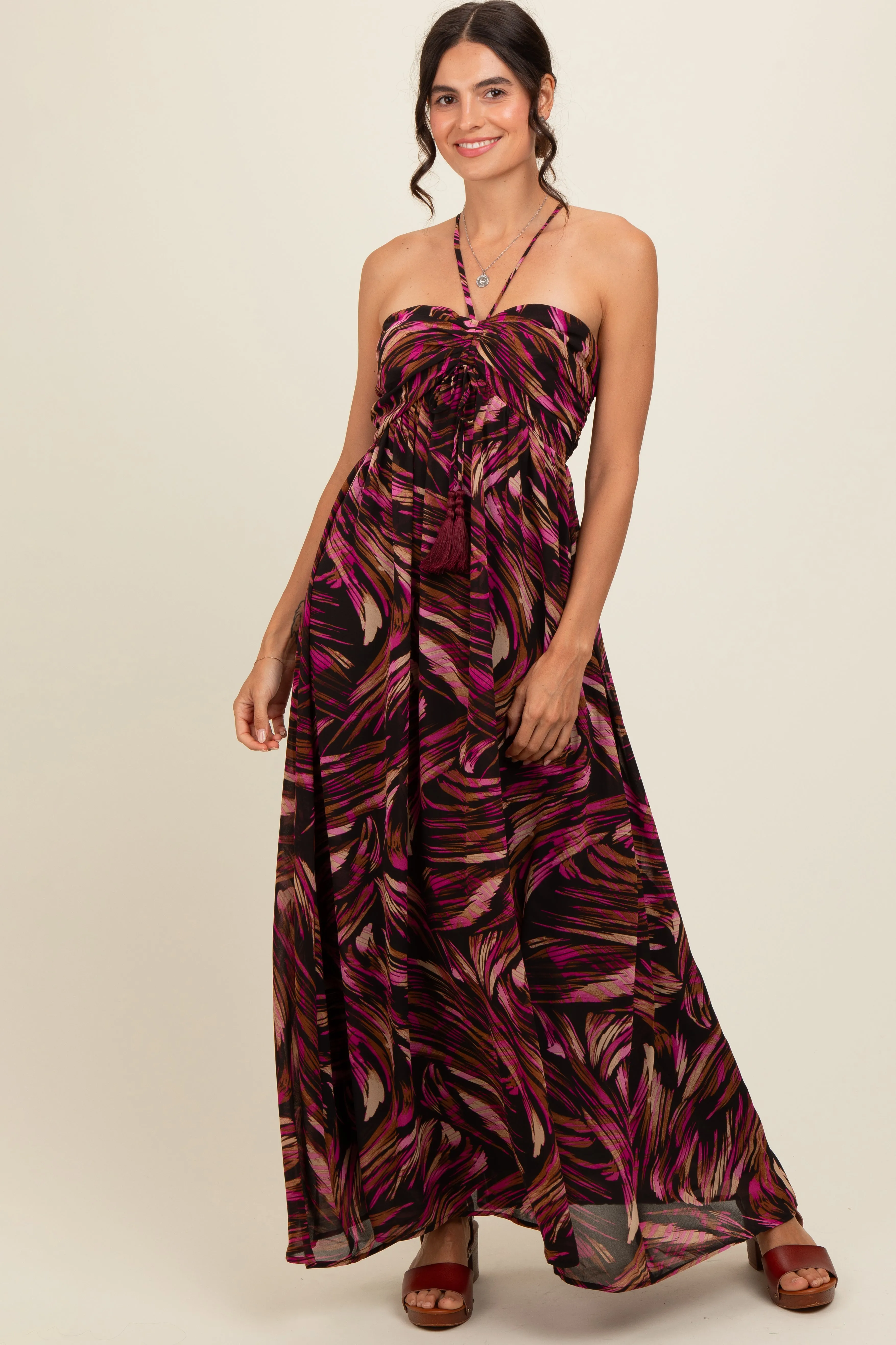 Black Printed Halter Cross Back Maxi Dress sold by Pinkblush product image thumbnail 5
