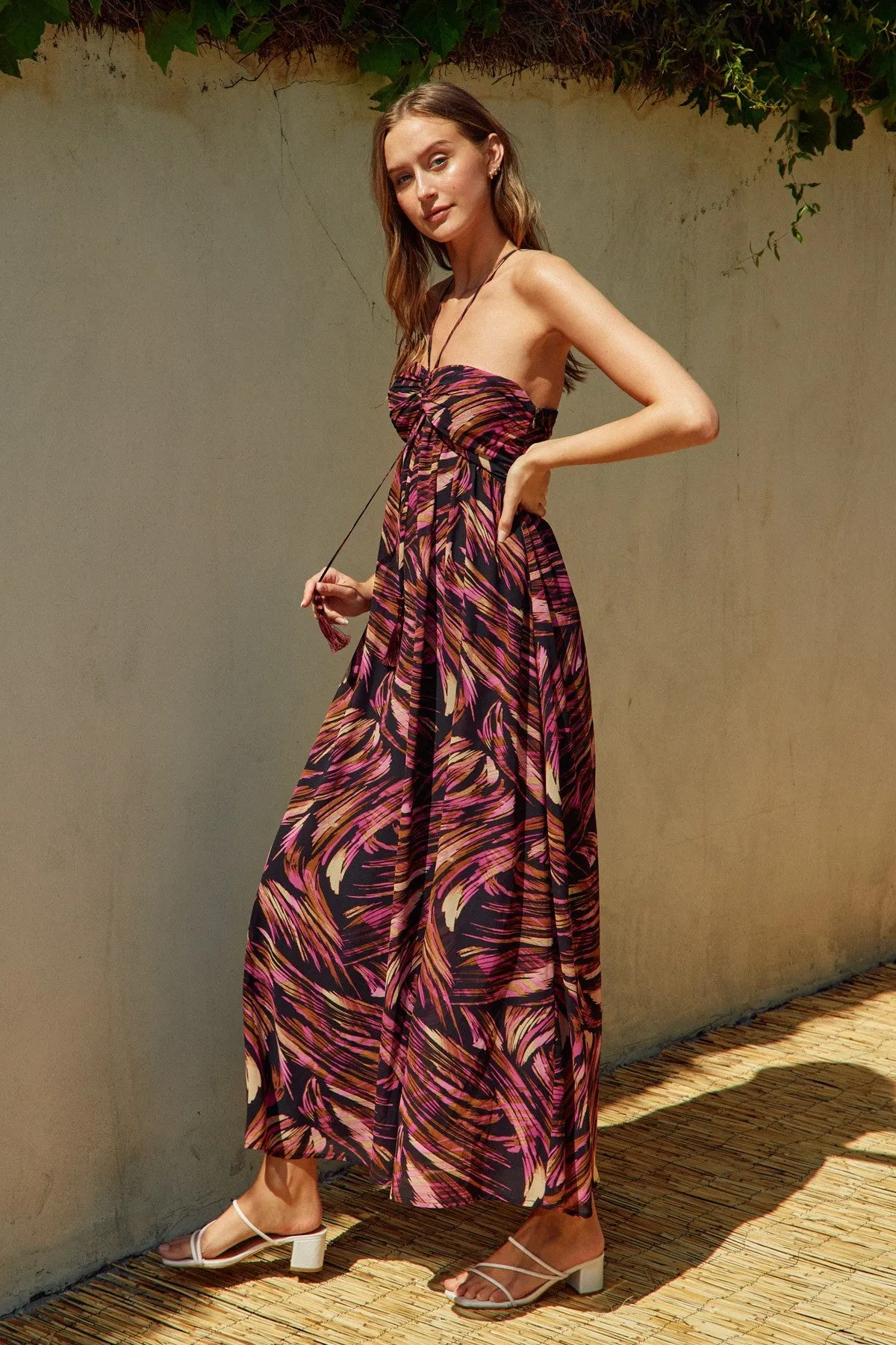 Black Printed Halter Cross Back Maxi Dress sold by Pinkblush product image thumbnail 2