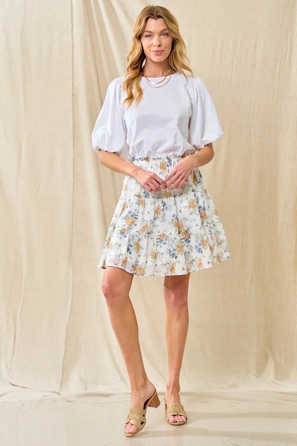 Ivory Blue Chiffon Floral Tiered Skirt sold by Pinkblush product image thumbnail 2