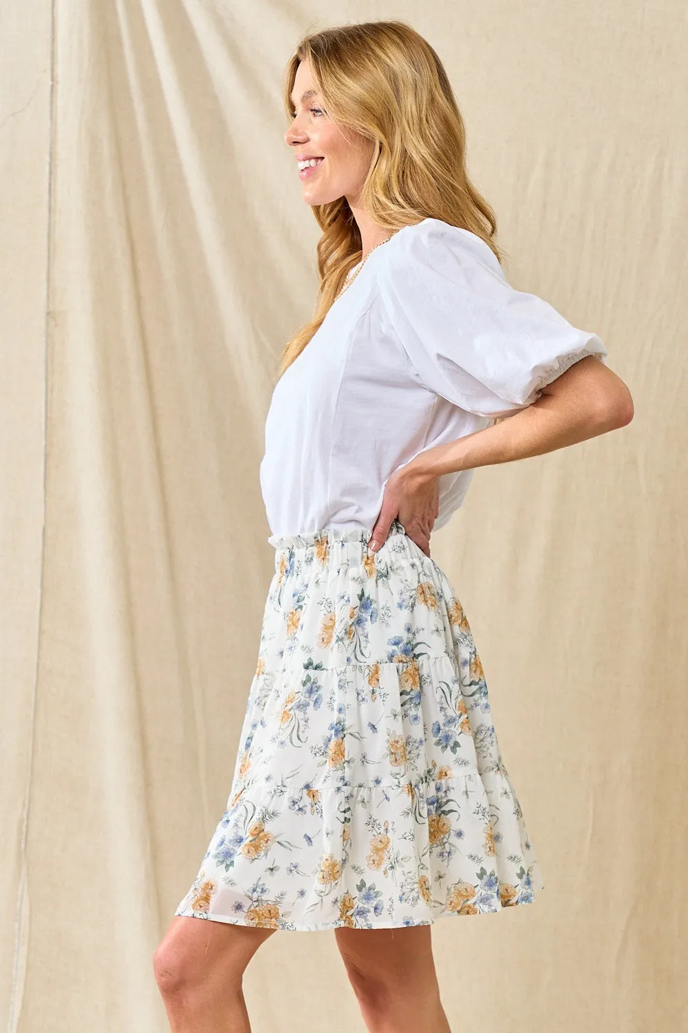 Ivory Blue Chiffon Floral Tiered Skirt sold by Pinkblush product image thumbnail 3