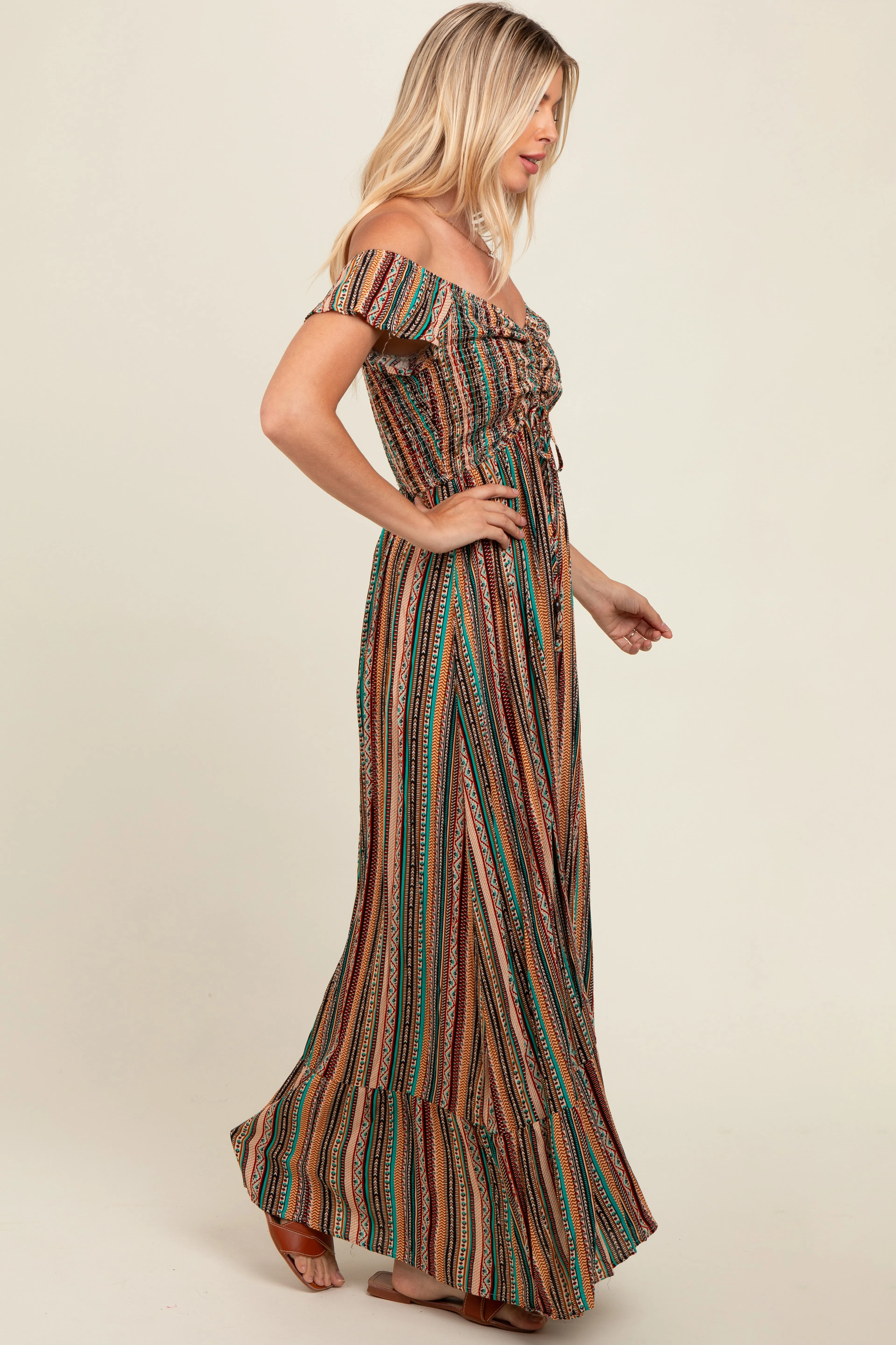 Multicolor Off Shoulder Cinched Maxi Dress sold by Pinkblush product image thumbnail 3
