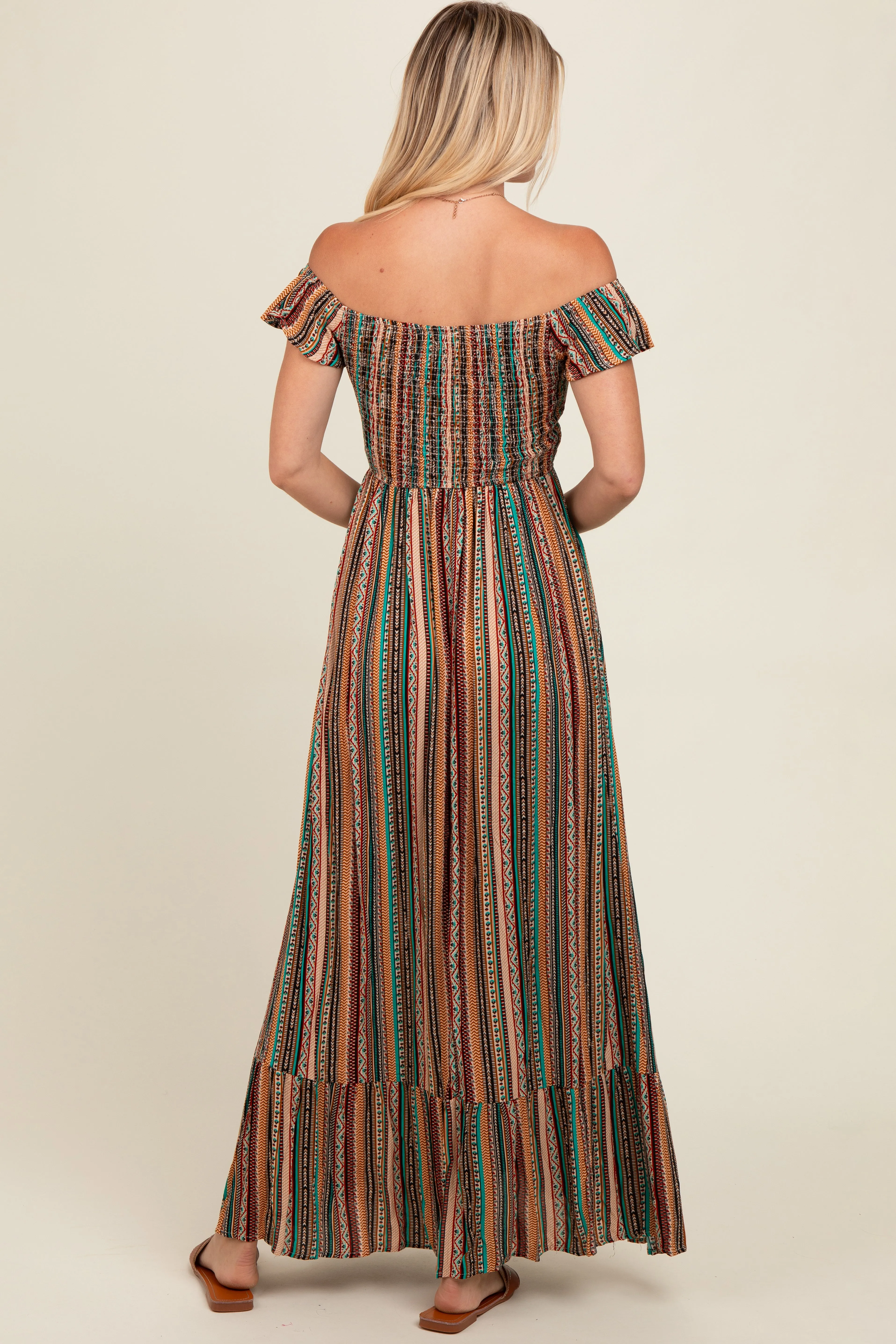 Multicolor Off Shoulder Cinched Maxi Dress sold by Pinkblush product image thumbnail 4