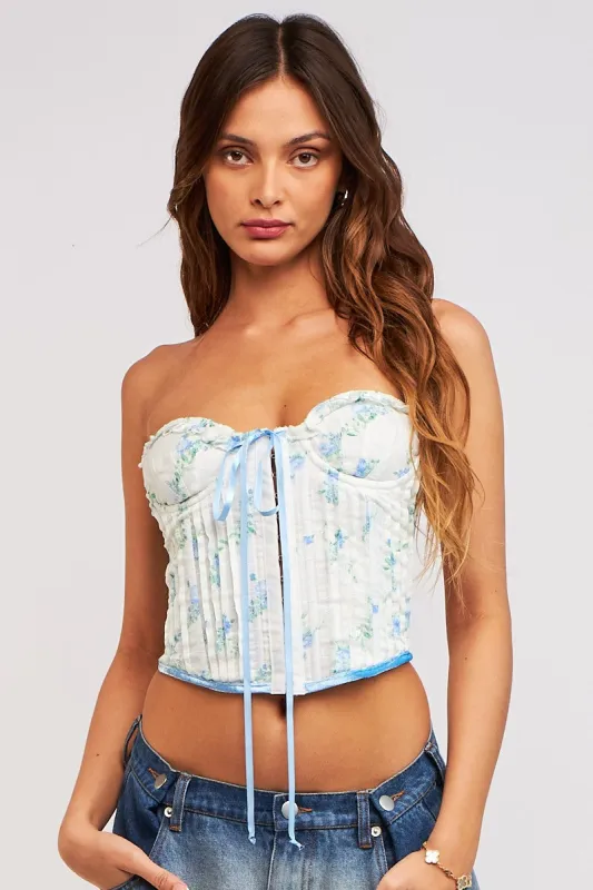 Blue Garden Floral Underwire Corset Back Tie Crop Top sold by Pinkblush