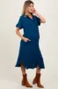 Navy Button Down Front Pocket Maternity Midi Dress sold by Pinkblush
