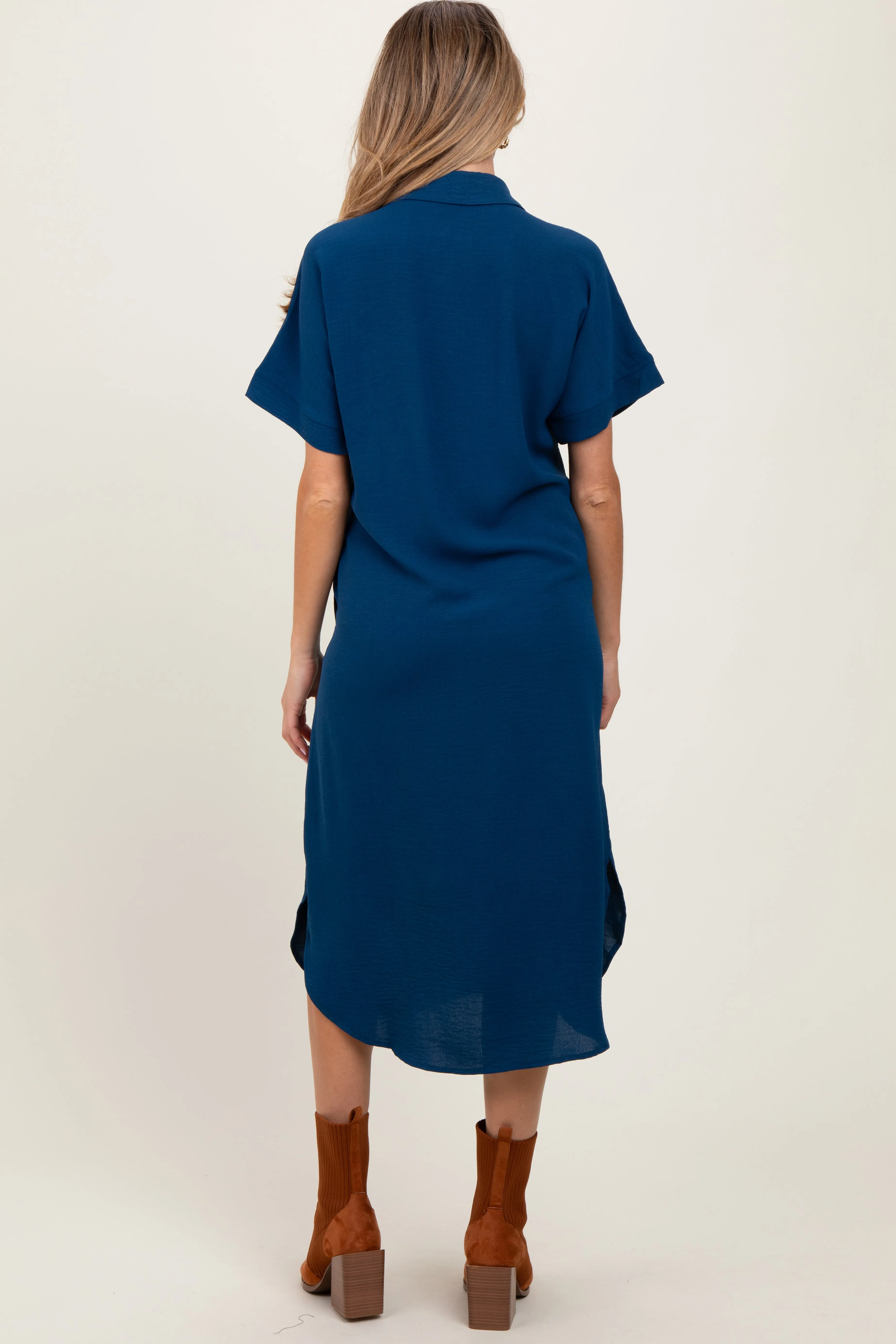 Navy Button Down Front Pocket Maternity Midi Dress sold by Pinkblush product image thumbnail 3