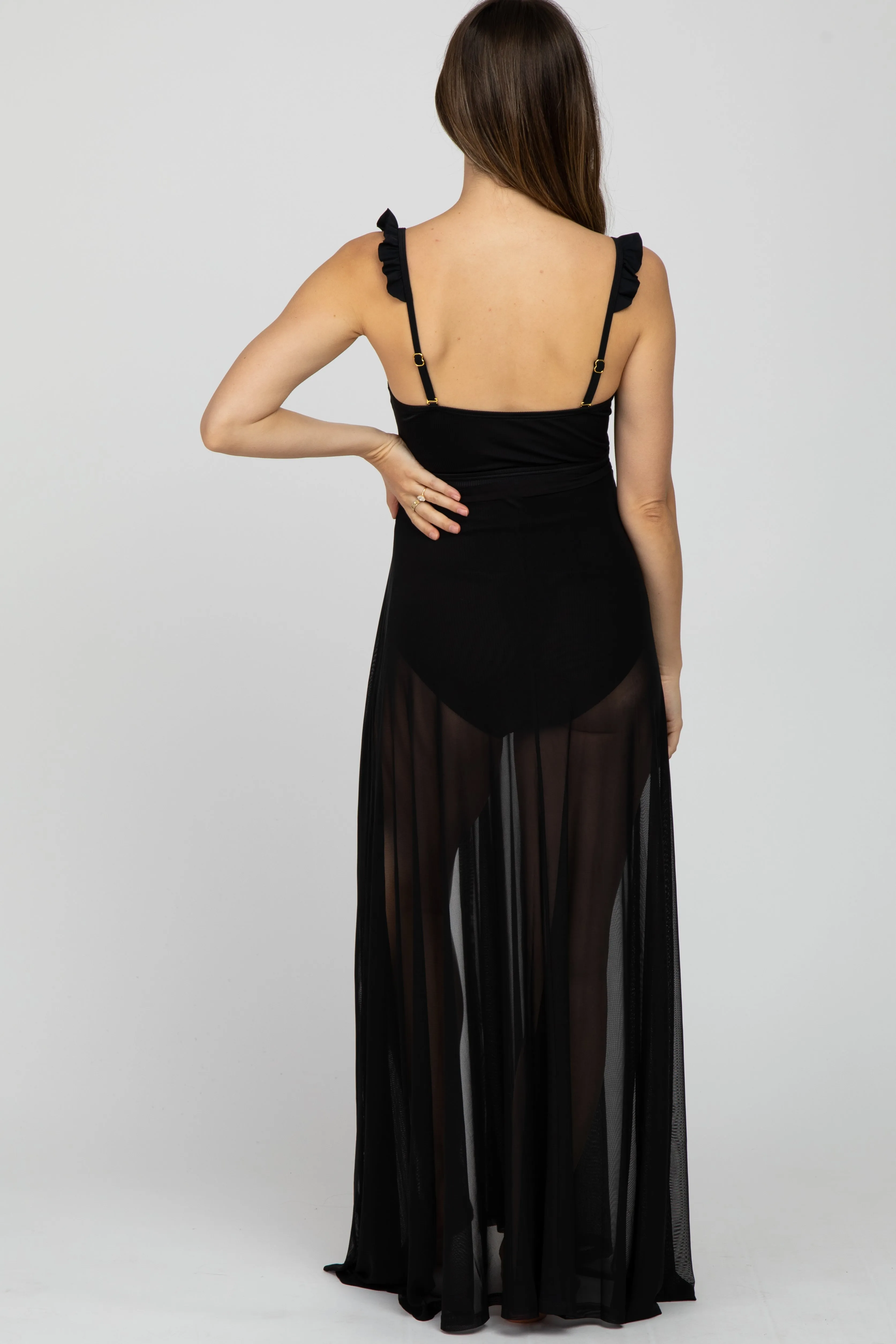 Black Mesh Maternity Wrap Cover Up sold by Pinkblush product image thumbnail 4