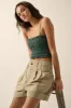 Pine Green Solid Smocked-Bodice Cropped Cami Top sold by Pinkblush