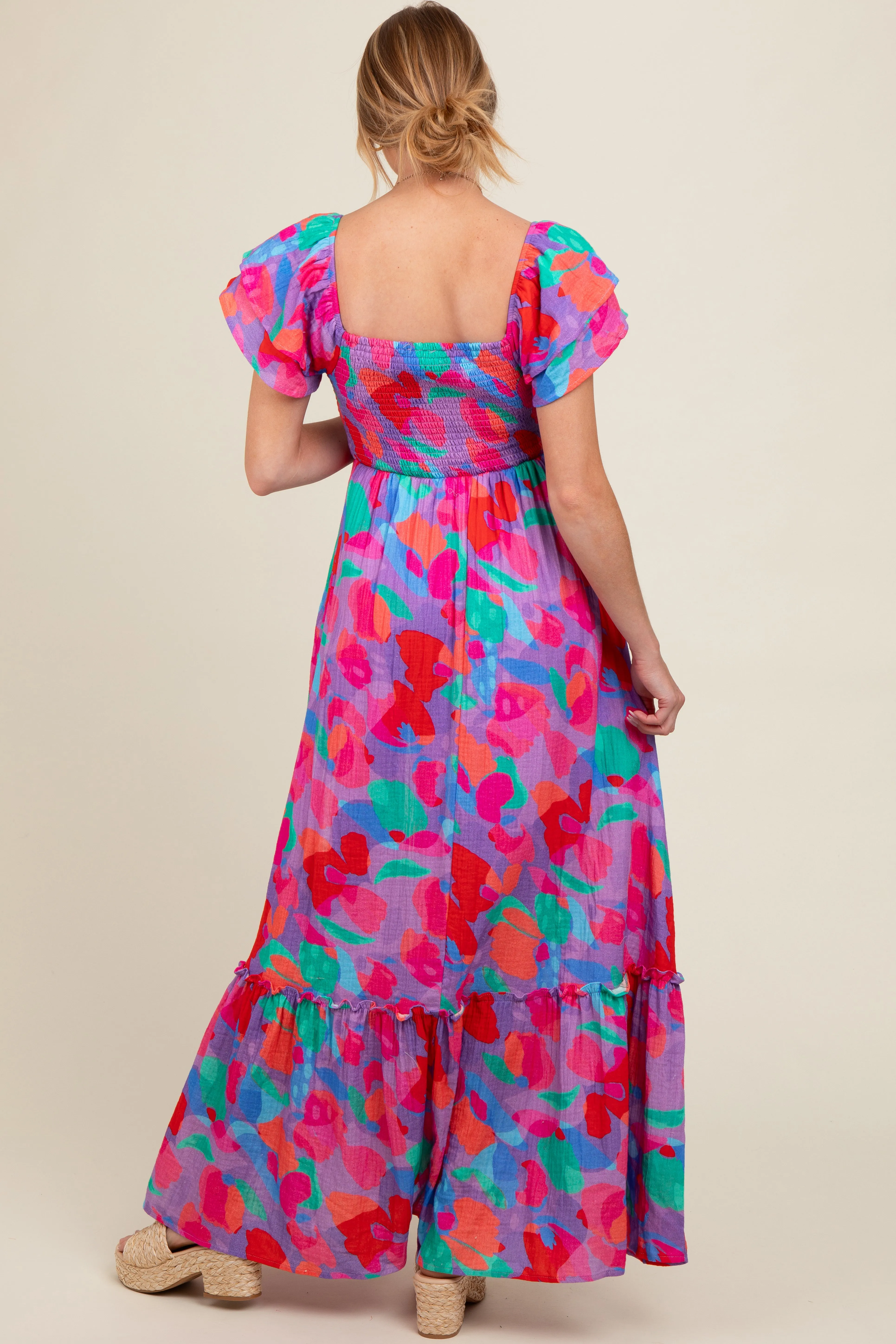 Pink Smocked Ruffle Sleeve Maternity Maxi Dress sold by Pinkblush product image thumbnail 4