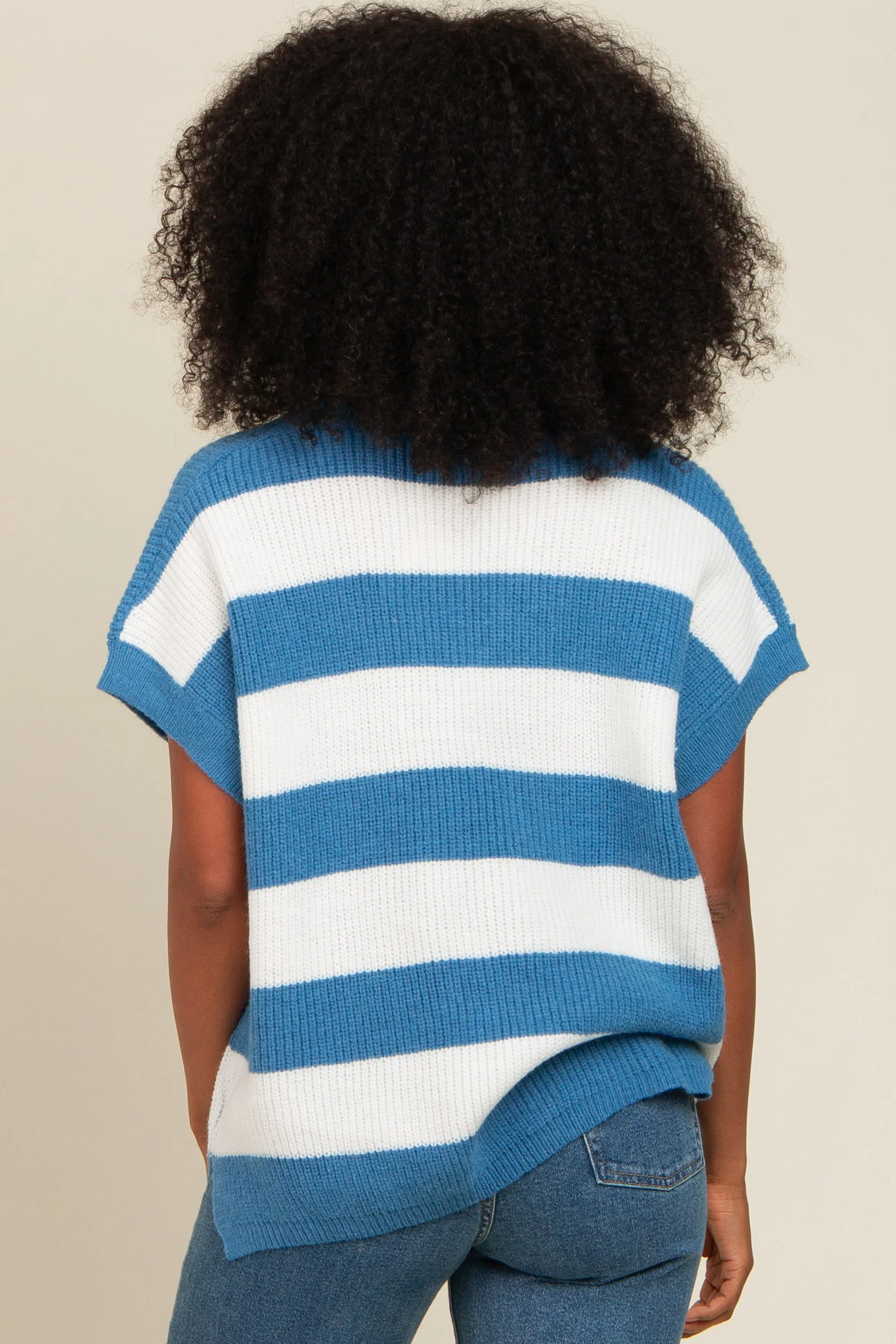 Blue Striped V-Neck Sweater Top sold by Pinkblush product image thumbnail 4