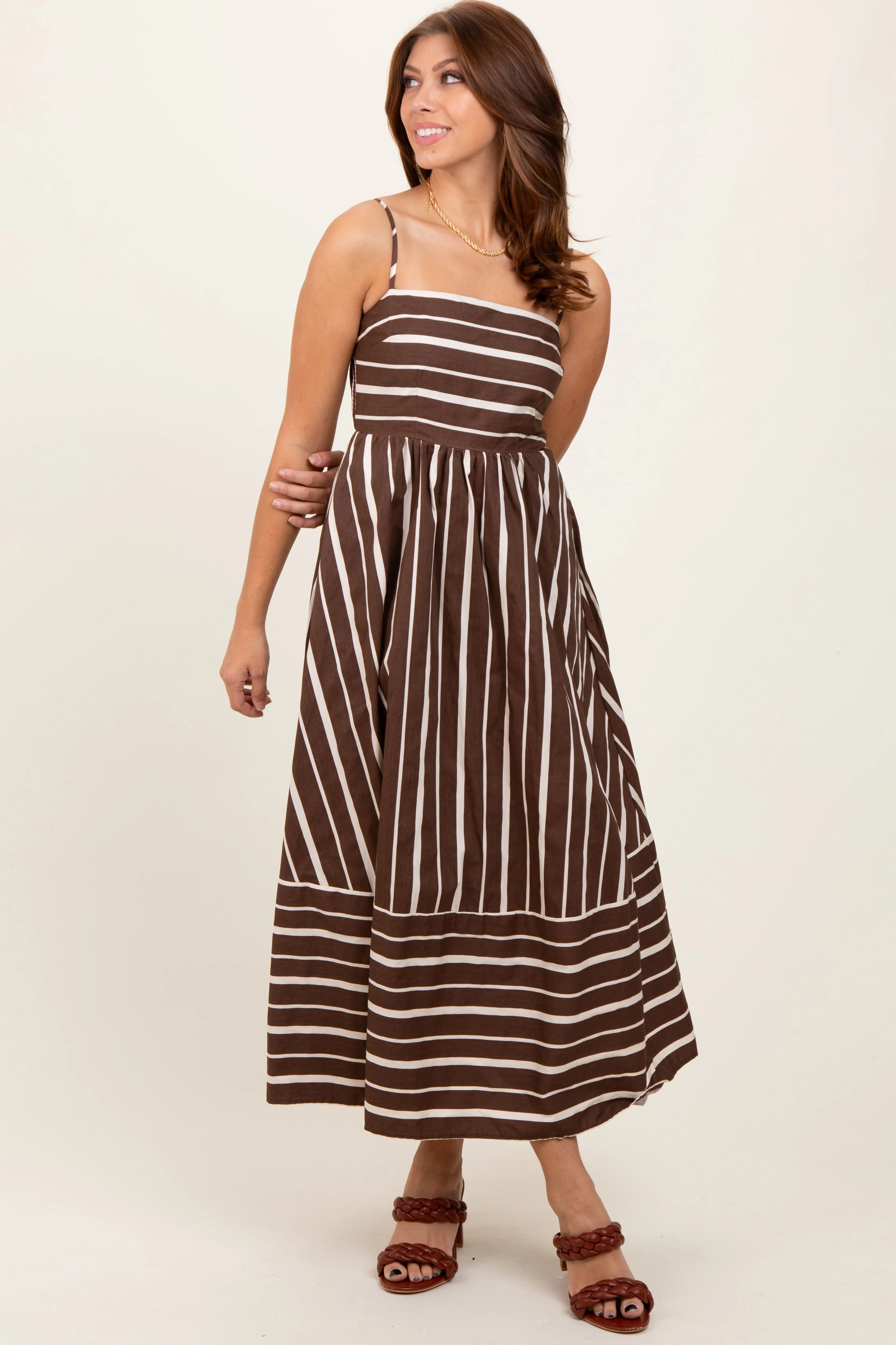Brown Striped Back Cutout Dress sold by Pinkblush product image thumbnail 4