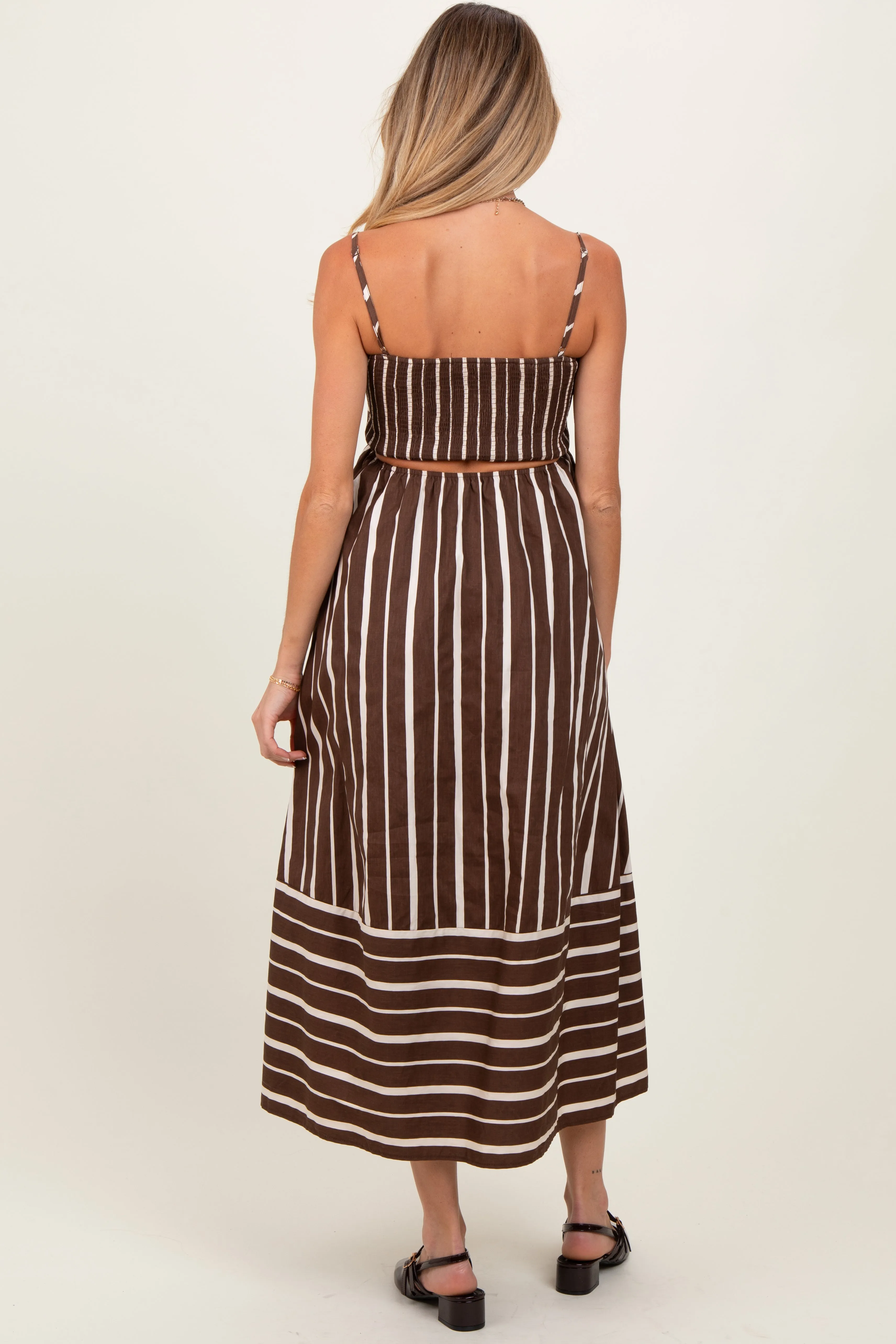 Brown Striped Back Cutout Maternity Dress sold by Pinkblush product image thumbnail 4