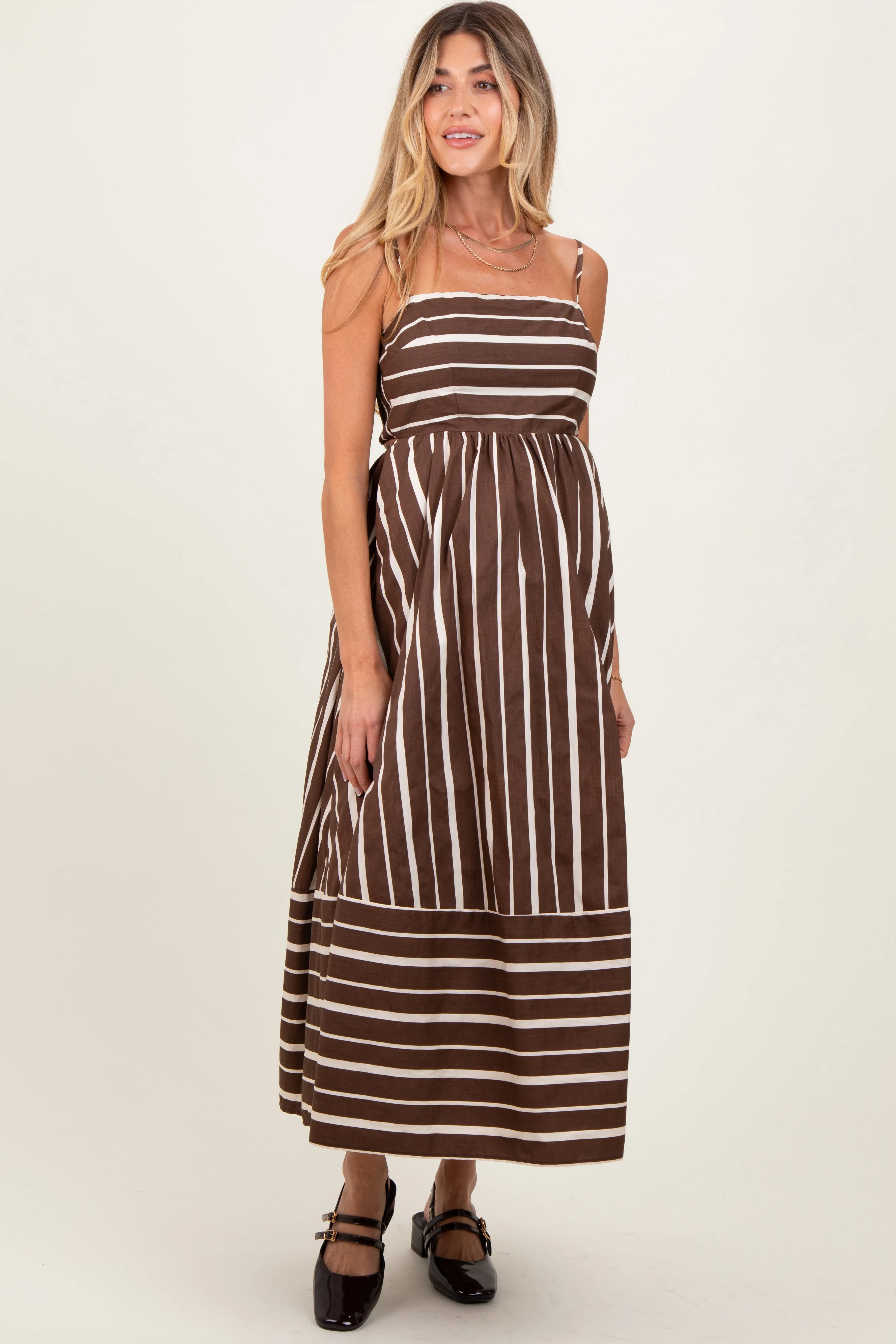 Brown Striped Back Cutout Maternity Dress sold by Pinkblush product image thumbnail 2