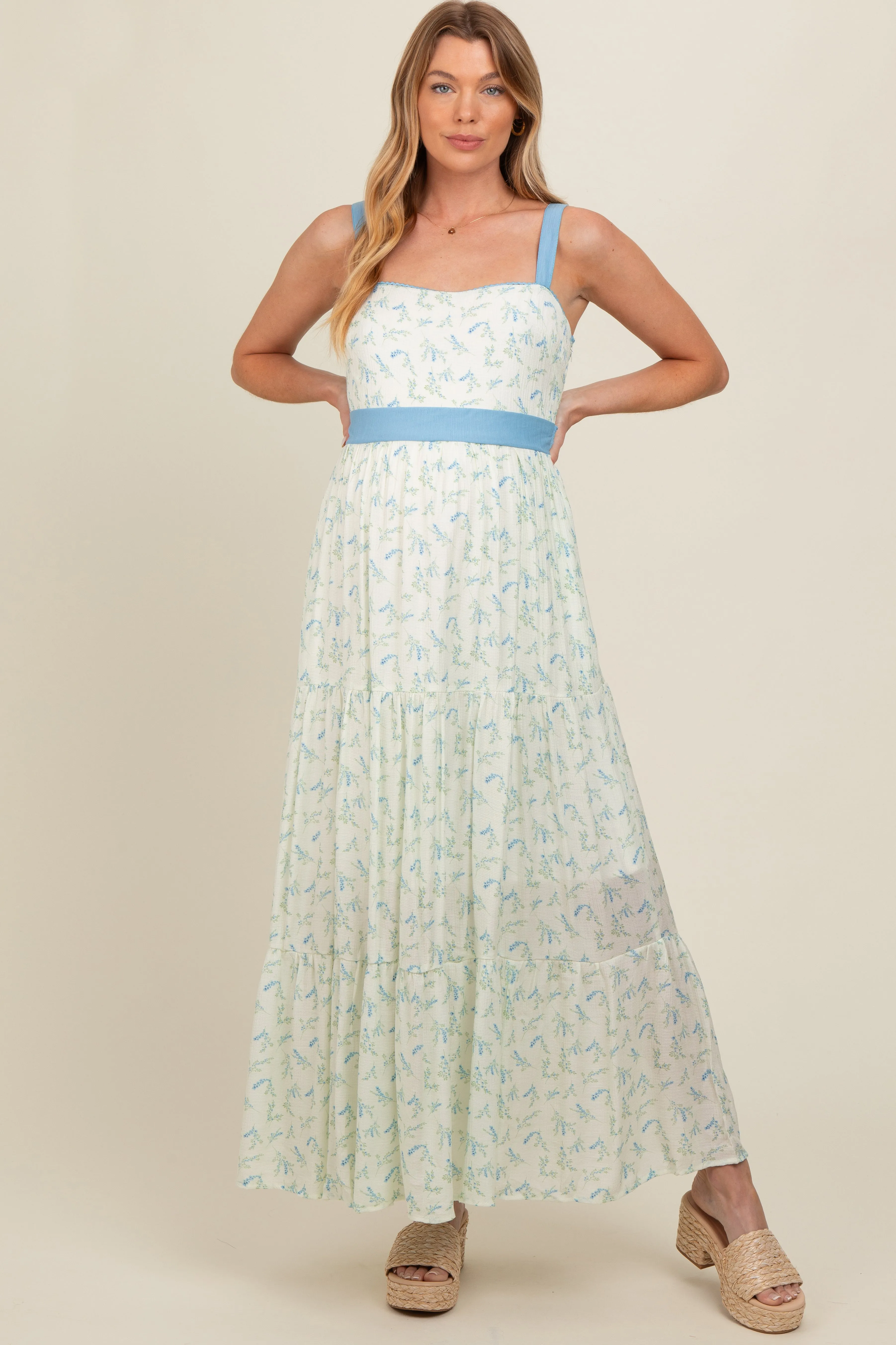 Blue Floral Contrast Sash Tie Maternity Maxi Dress sold by Pinkblush product image thumbnail 4