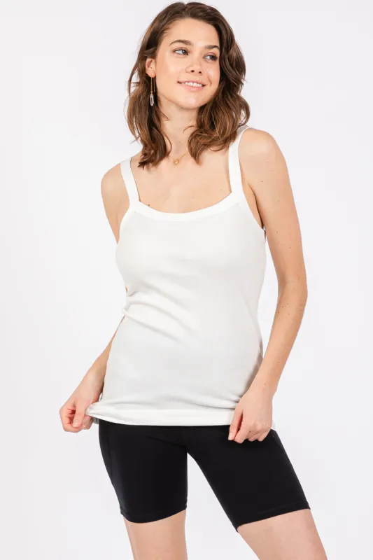 Ivory Ribbed Sleeveless Tank Top sold by Pinkblush