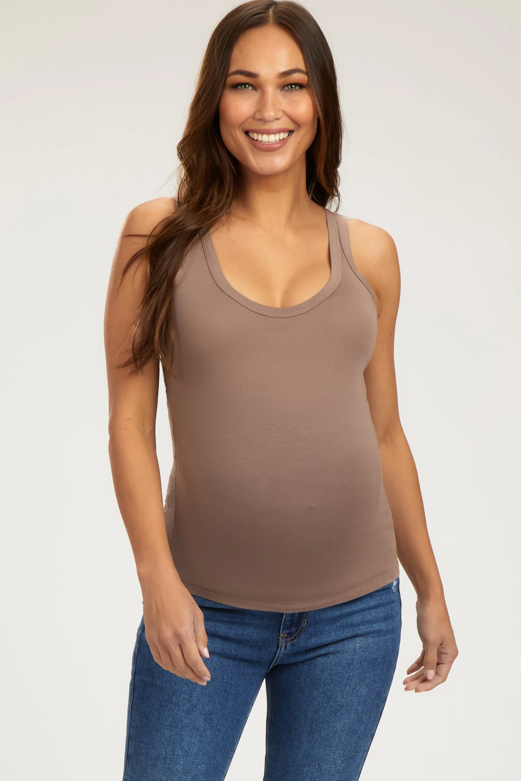 Mocha Scoop Neckline Maternity Tank Top sold by Pinkblush