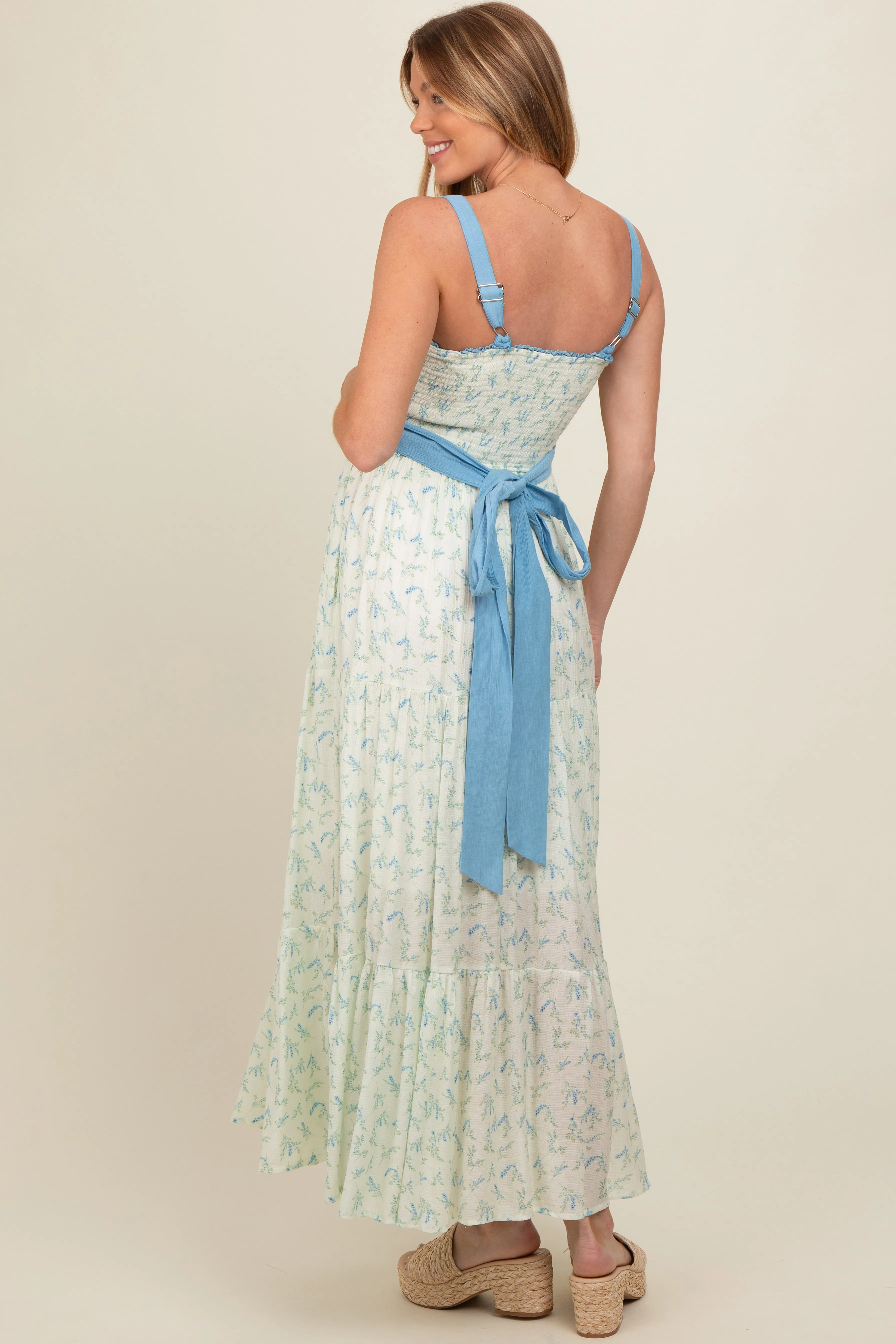 Blue Floral Contrast Sash Tie Maternity Maxi Dress sold by Pinkblush product image thumbnail 5