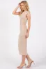 Beige Side Ruched Sleeveless Midi Dress sold by Pinkblush