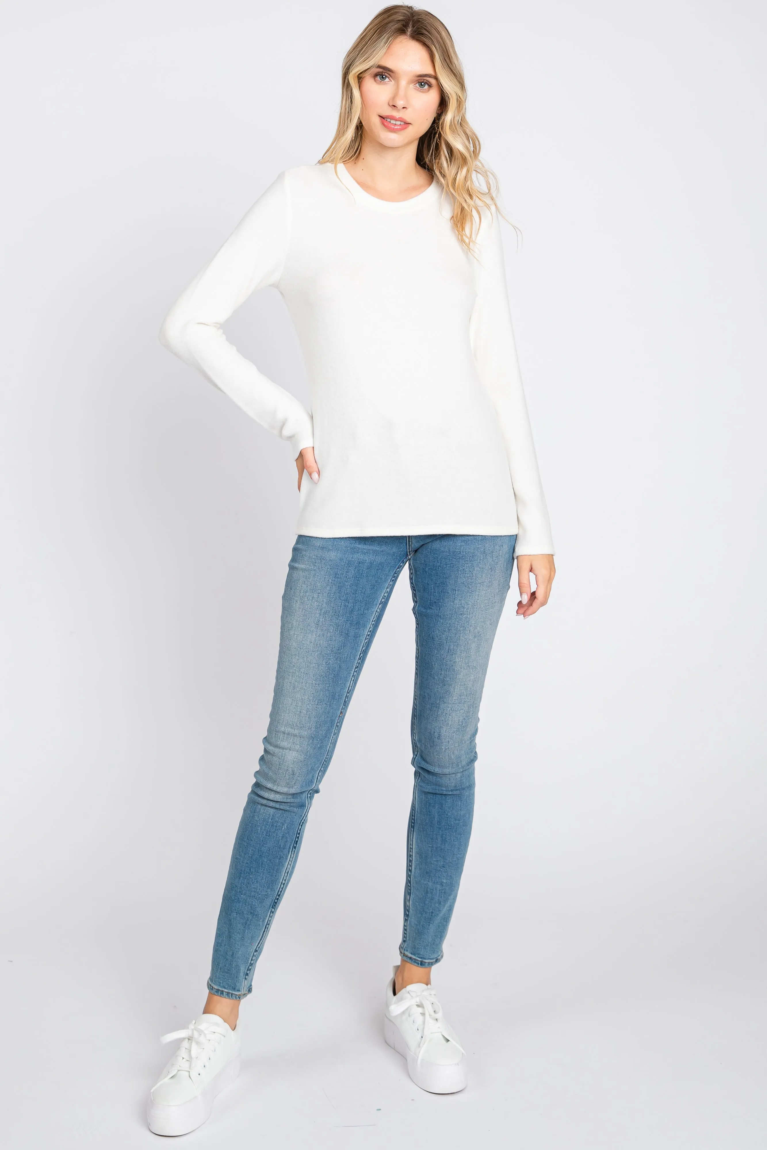 Ivory Soft Brushed Long Sleeve Top sold by Pinkblush product image thumbnail 5