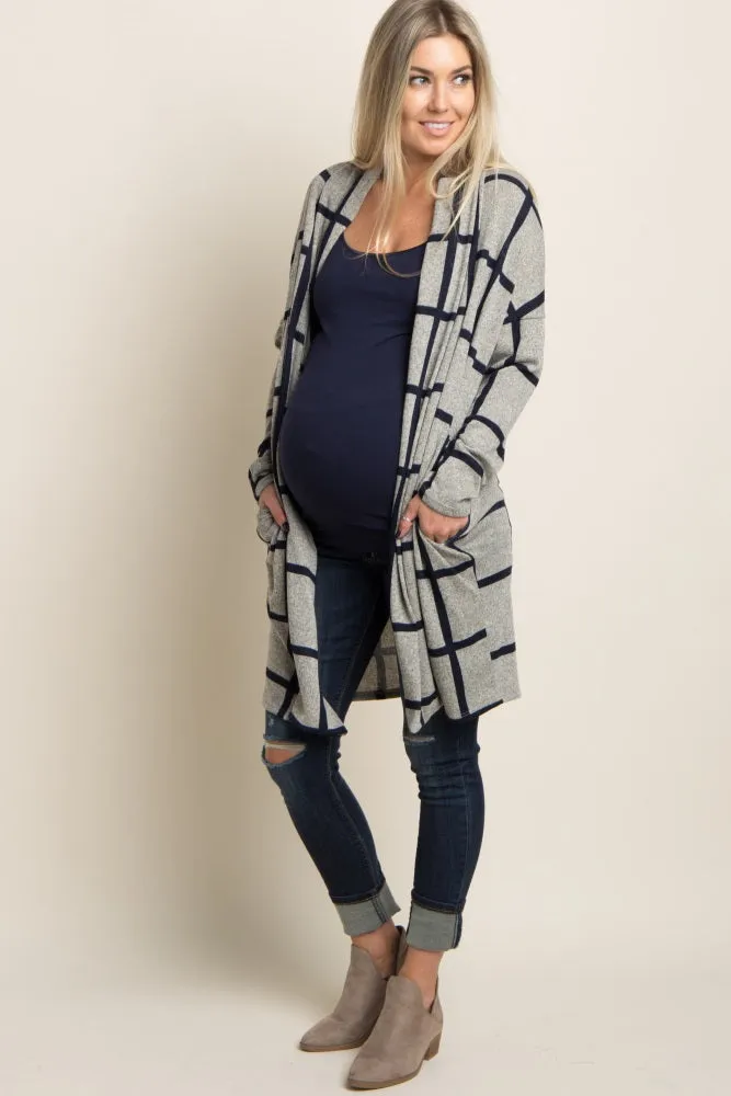 PinkBlush Grey Plaid Long Knit Maternity Cardigan sold by Pinkblush