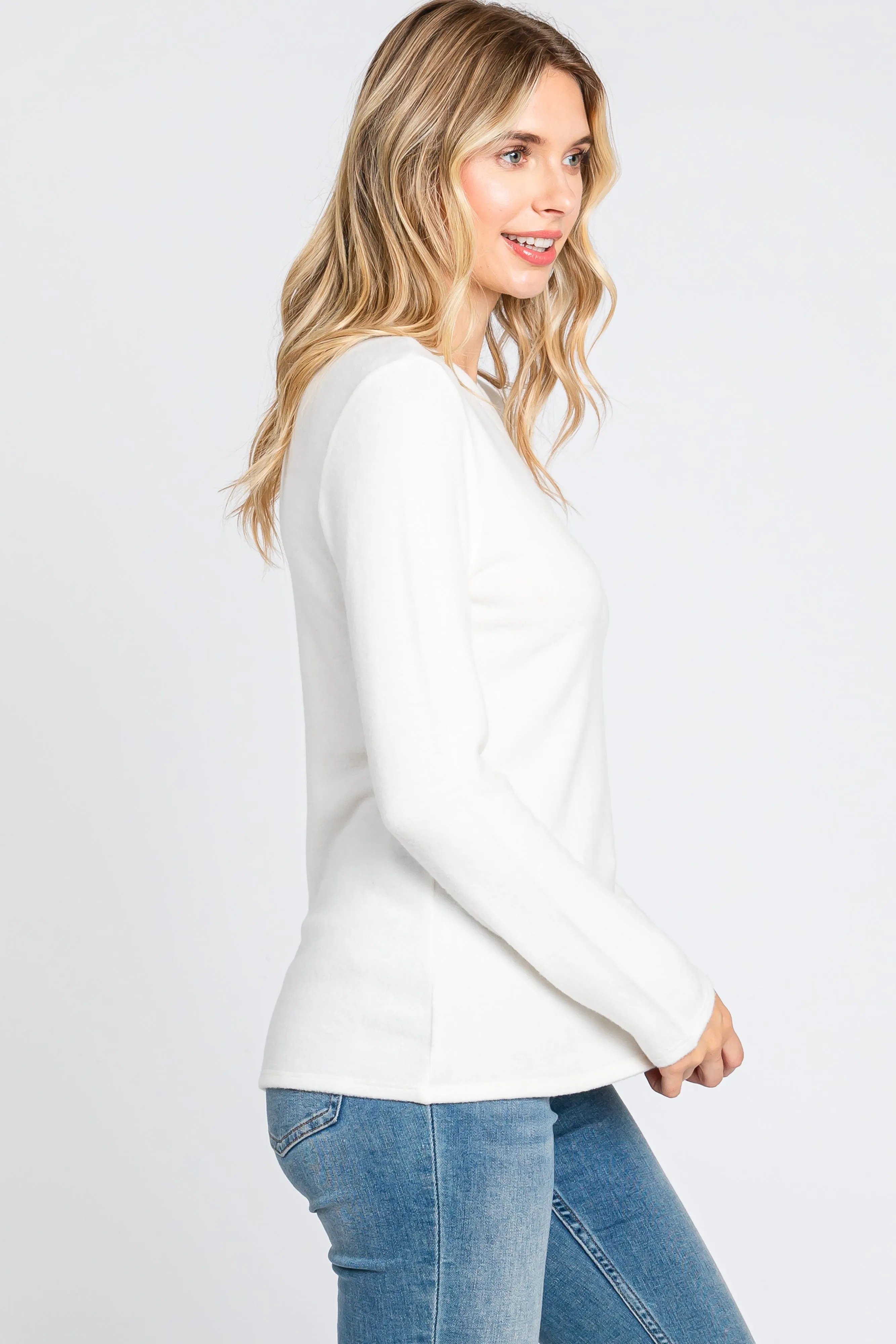 Ivory Soft Brushed Long Sleeve Top sold by Pinkblush product image thumbnail 3