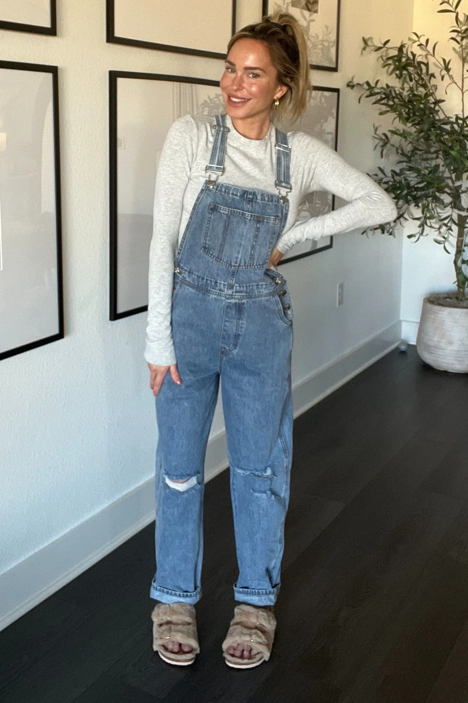 Blue Distressed Denim Overalls sold by Pinkblush
