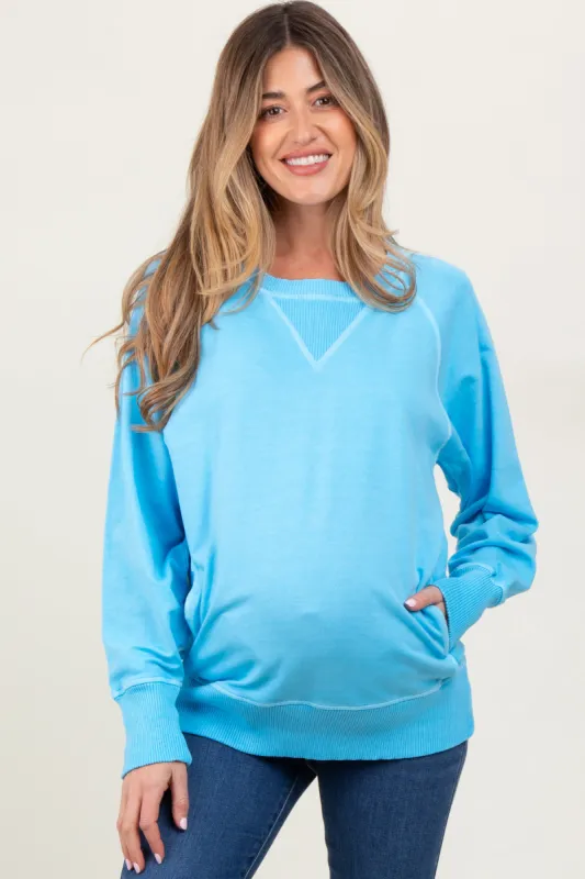 Light Blue Vintage Wash French Terry Maternity Pullover sold by Pinkblush