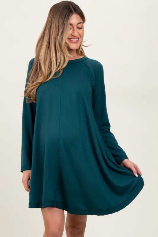 Green Crew Neck Flared Fit Long Sleeve Maternity Mini Dress sold by Pinkblush