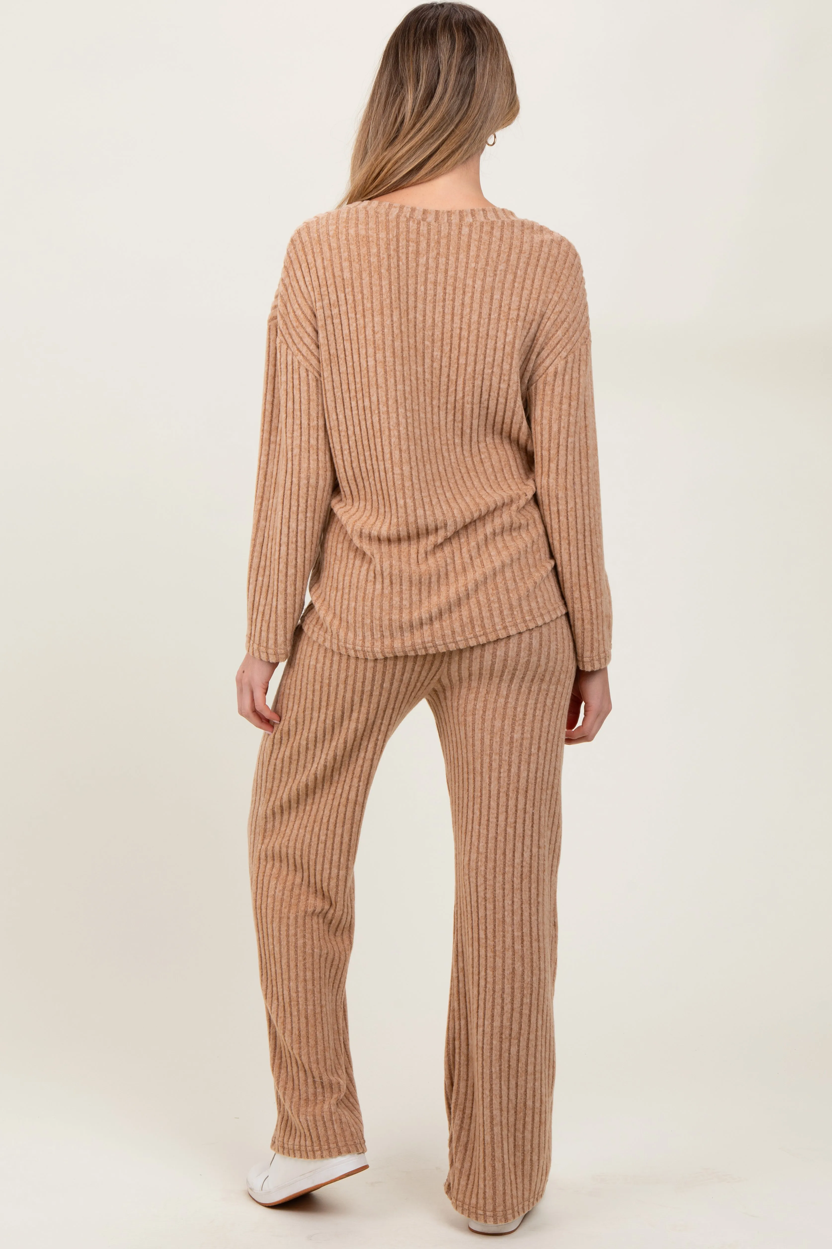 Taupe Ribbed Soft Knit Long Sleeve Maternity Pajama Set sold by Pinkblush product image thumbnail 4