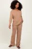 Taupe Ribbed Soft Knit Long Sleeve Maternity Pajama Set sold by Pinkblush