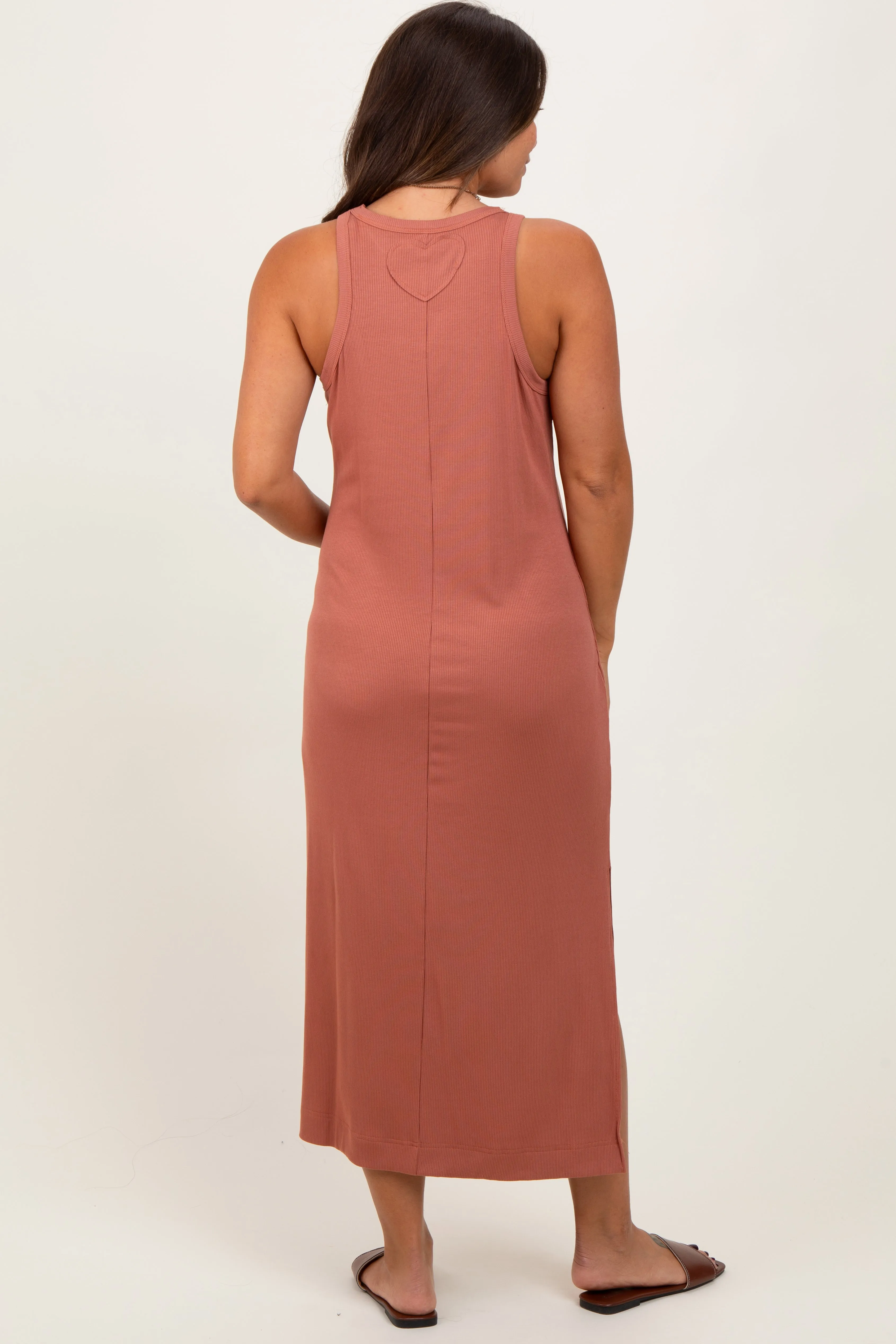 Rust Sleeveless Side Slit Maternity Midi Dress sold by Pinkblush product image thumbnail 4