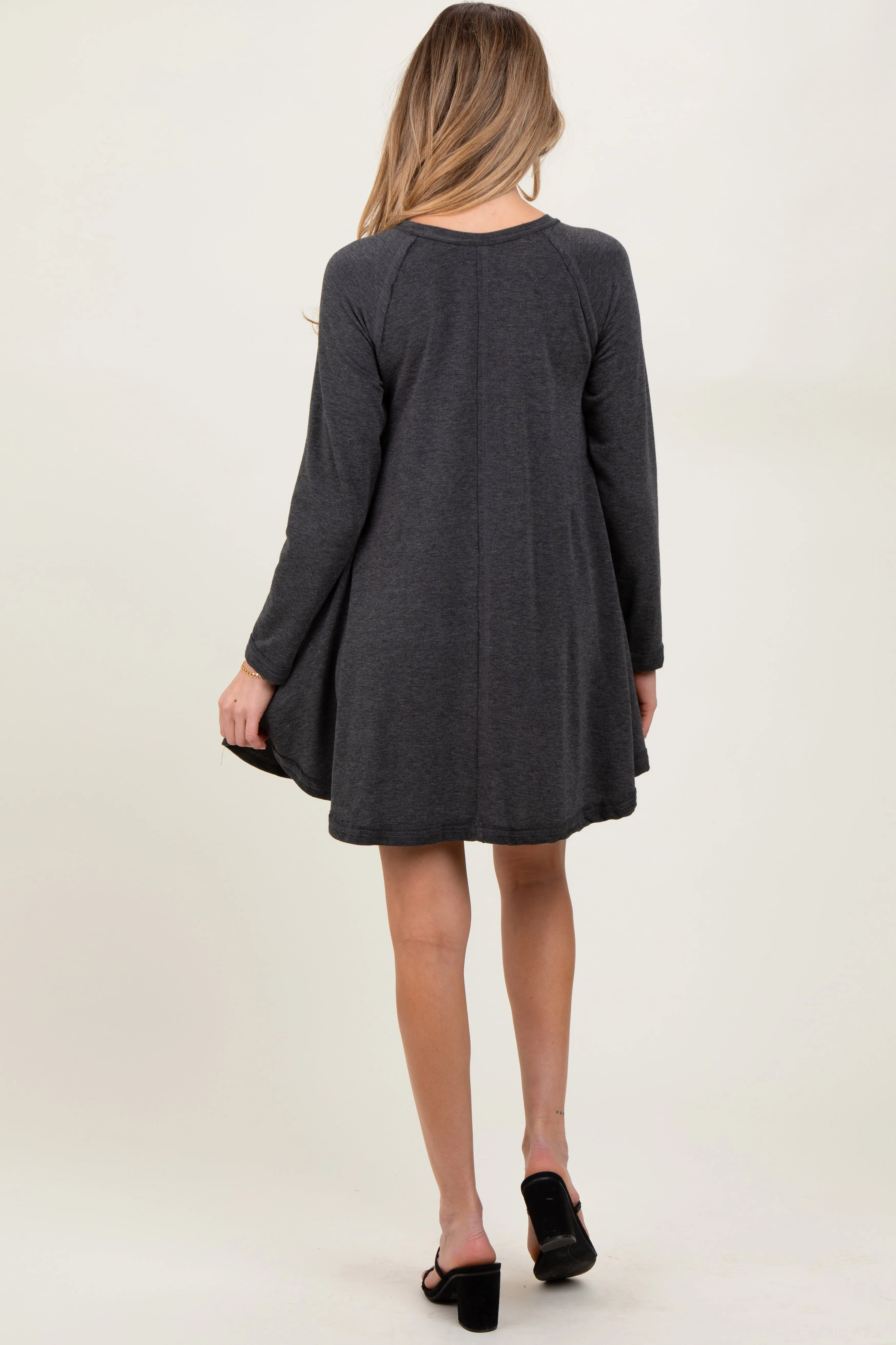 Charcoal Crew Neck Flared Fit Long Sleeve Maternity Mini Dress sold by Pinkblush product image thumbnail 3