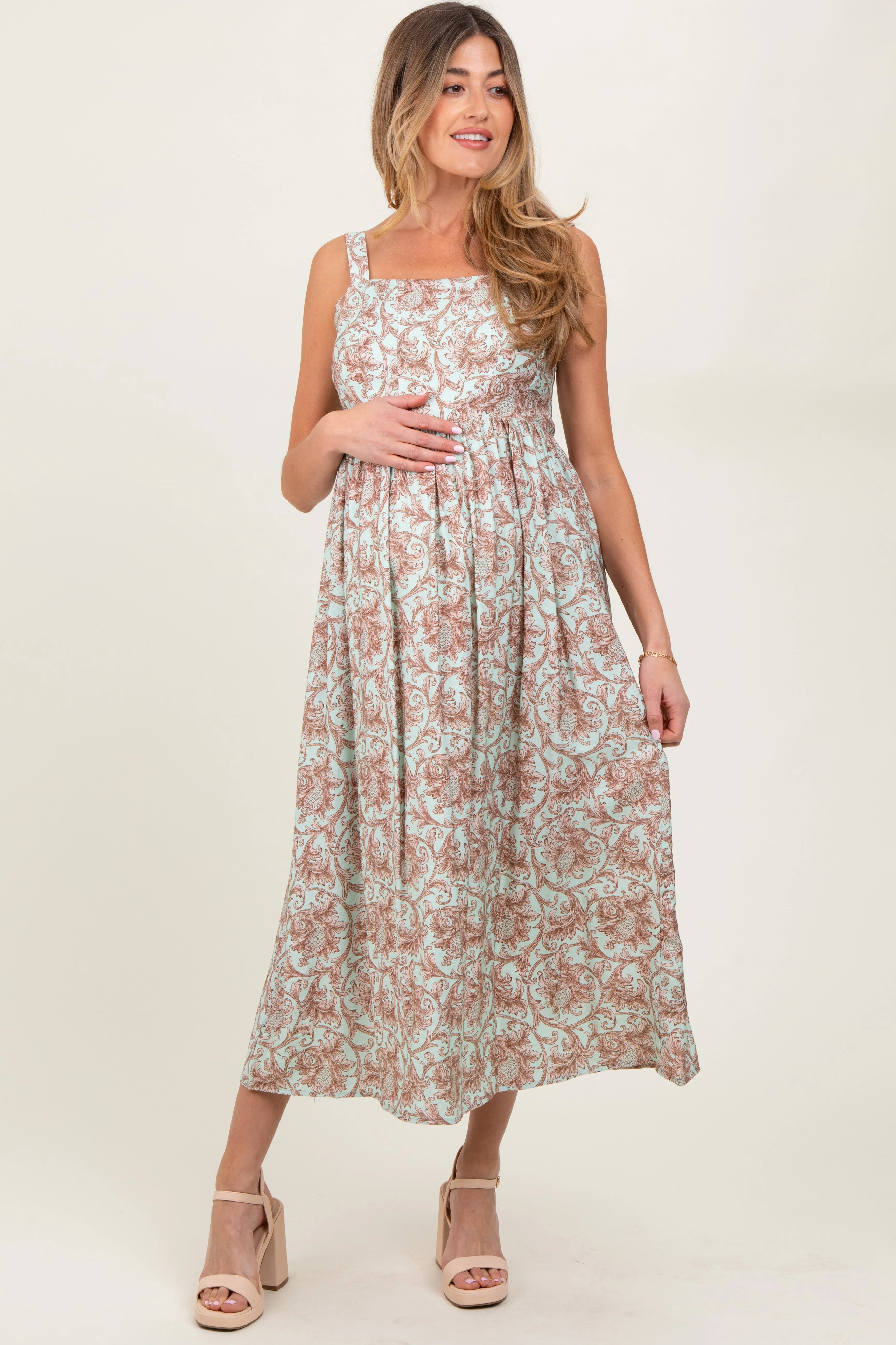 Mint Abstract Print Maternity Midi Dress sold by Pinkblush