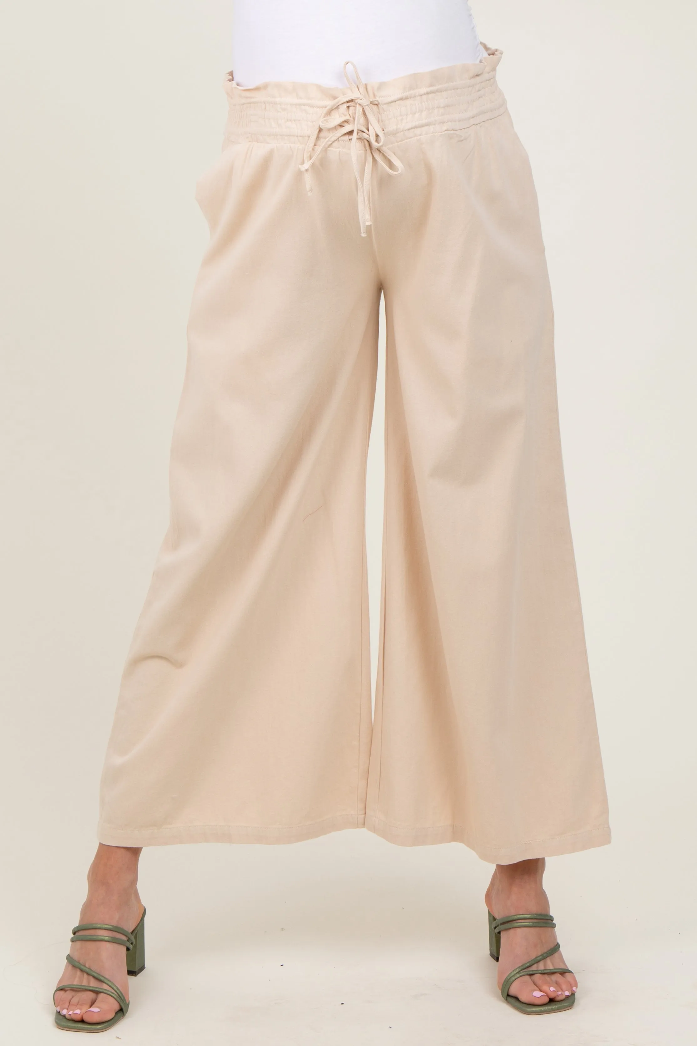 Cream Flowy Cropped Maternity Pant sold by Pinkblush product image thumbnail 3