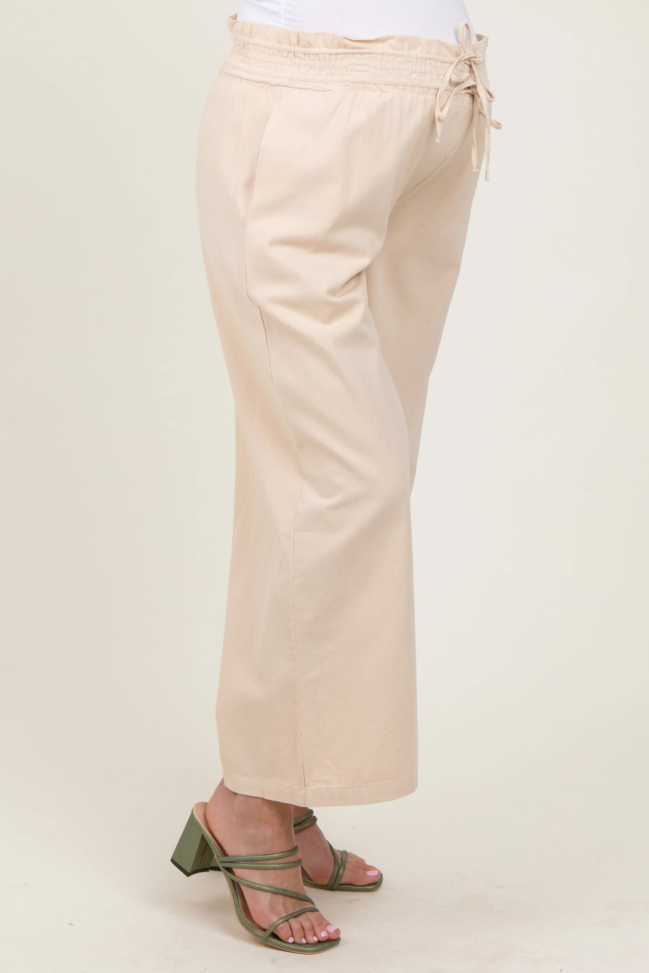 Cream Flowy Cropped Maternity Pant sold by Pinkblush product image thumbnail 4