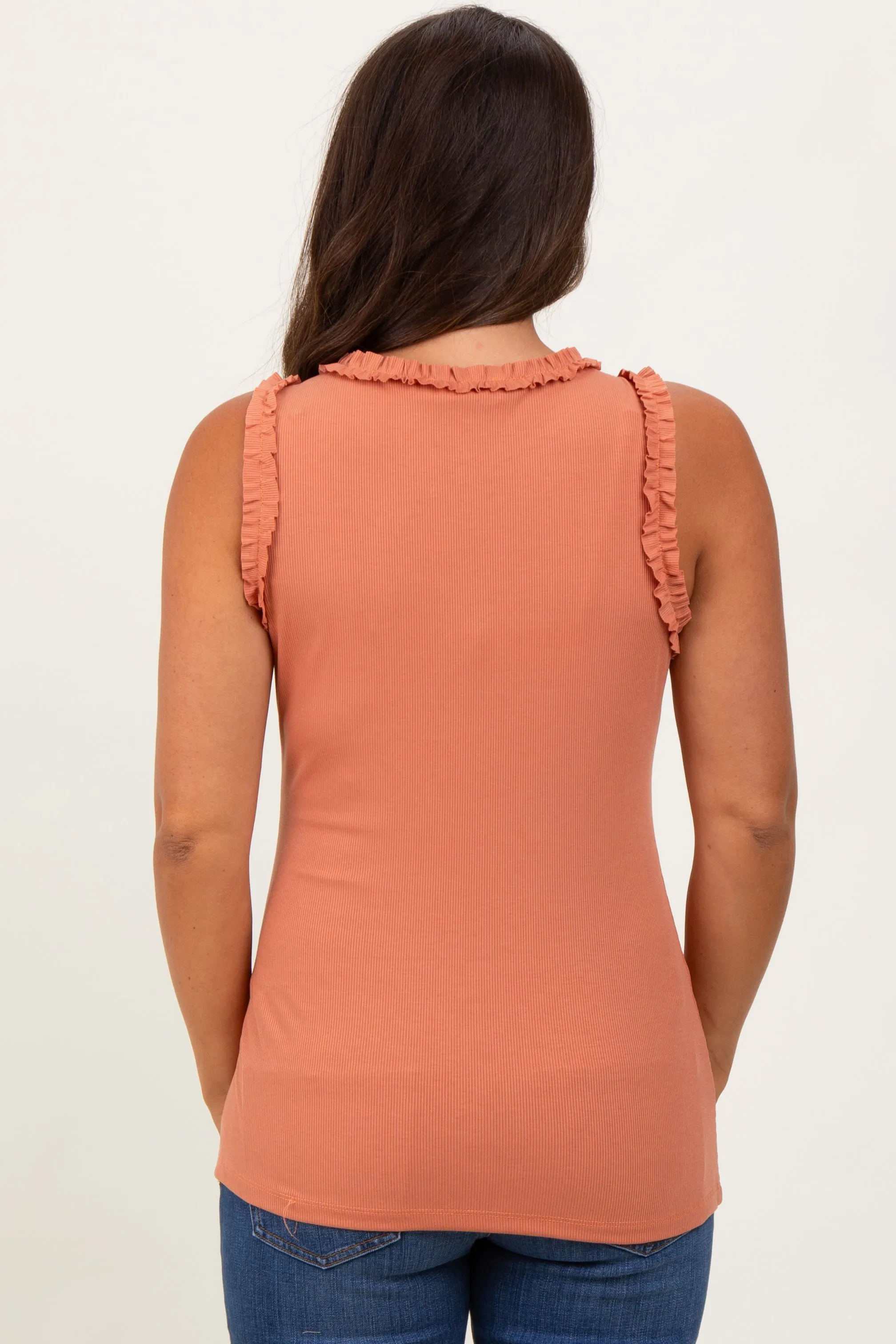Peach Rib Knit Ruffle Trim Sleeveless Maternity Top sold by Pinkblush product image thumbnail 4