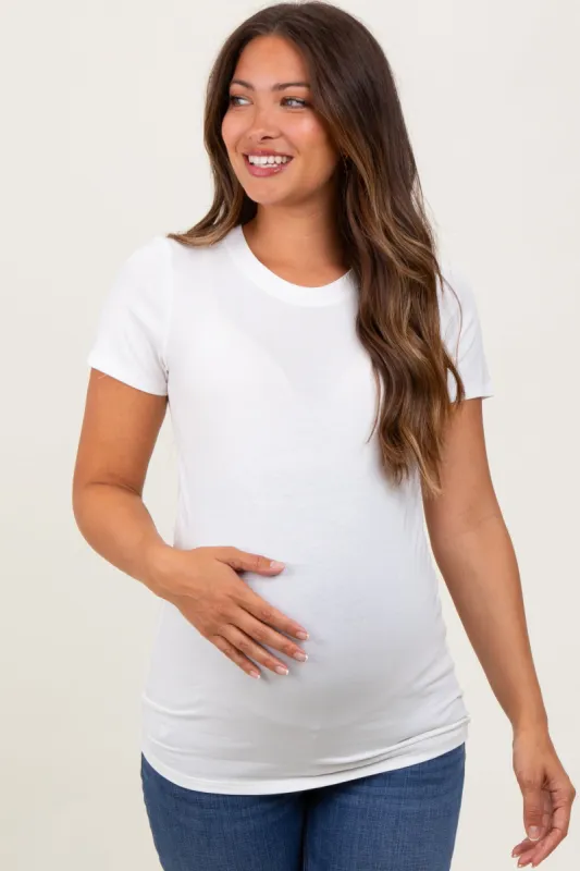Cream Basic Crew Neck Maternity Tee sold by Pinkblush