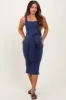 Navy Ribbed Front Tie Sleeveless Maternity Midi Dress sold by Pinkblush