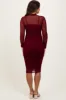 Burgundy Mesh Overlay Long Sleeve Maternity Midi Dress sold by Pinkblush