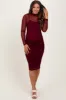 Burgundy Mesh Overlay Long Sleeve Maternity Midi Dress sold by Pinkblush