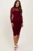 Burgundy Mesh Overlay Long Sleeve Maternity Midi Dress sold by Pinkblush