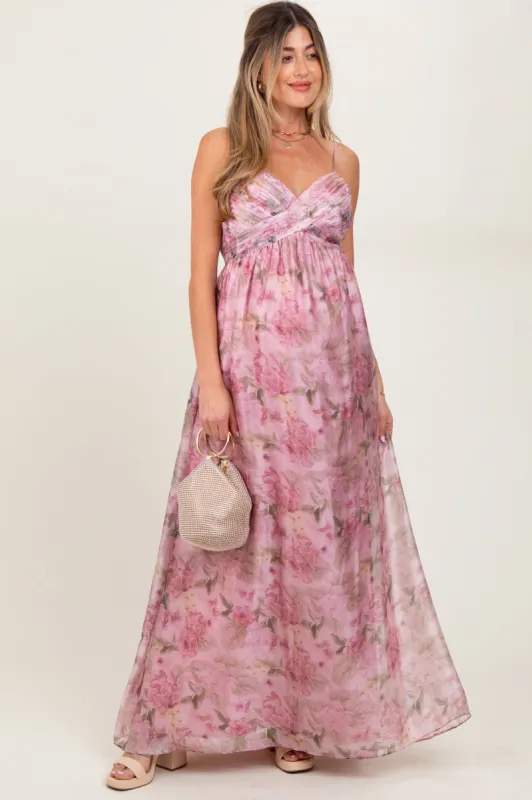 Pink Multi Floral Print Sleeveless Maternity Maxi Dress sold by Pinkblush